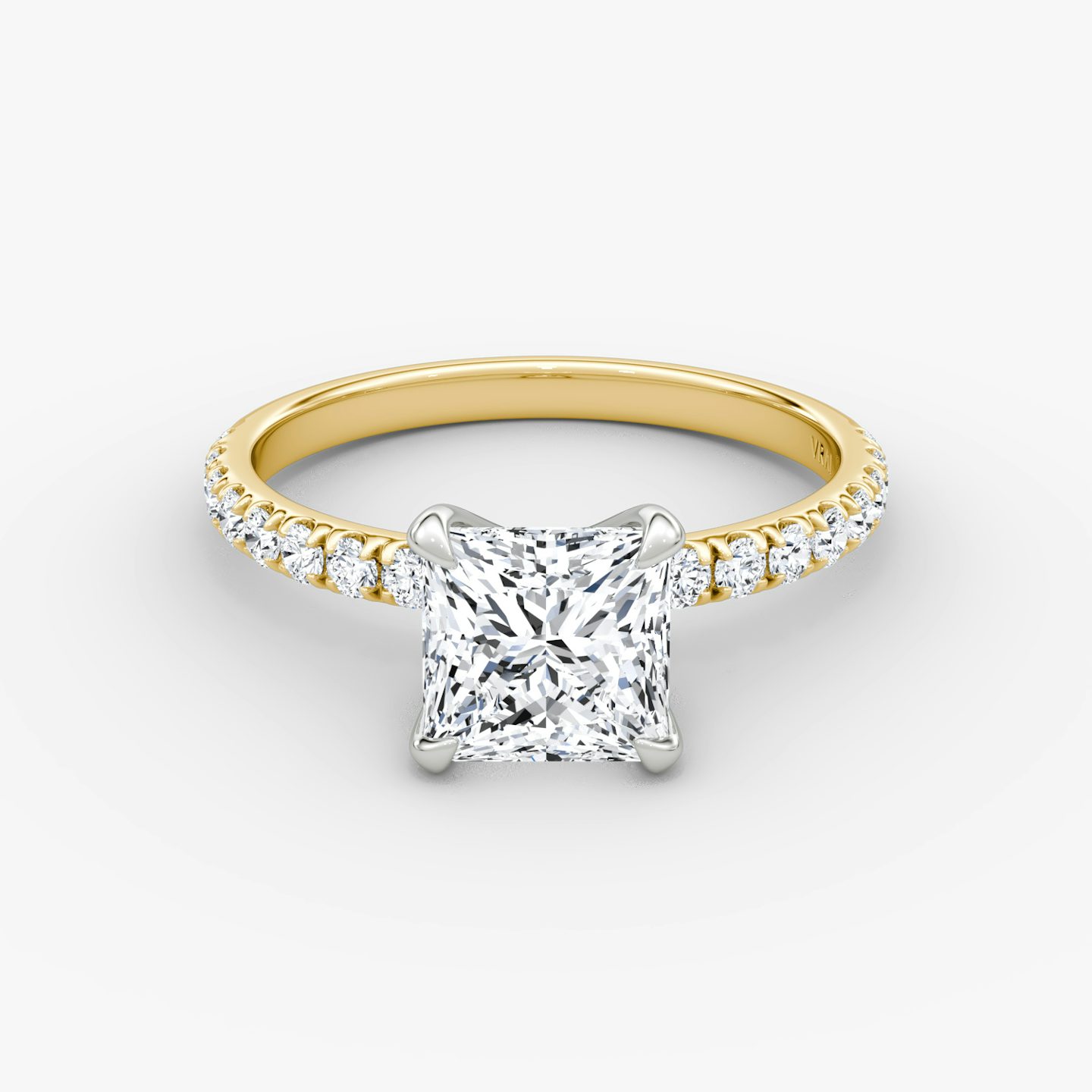 The Classic | Princess | 18k | Yellow Gold and Platinum | bandAccent: Pavé | bandWidth: large | diamondOrientation: vertical | caratWeight: other