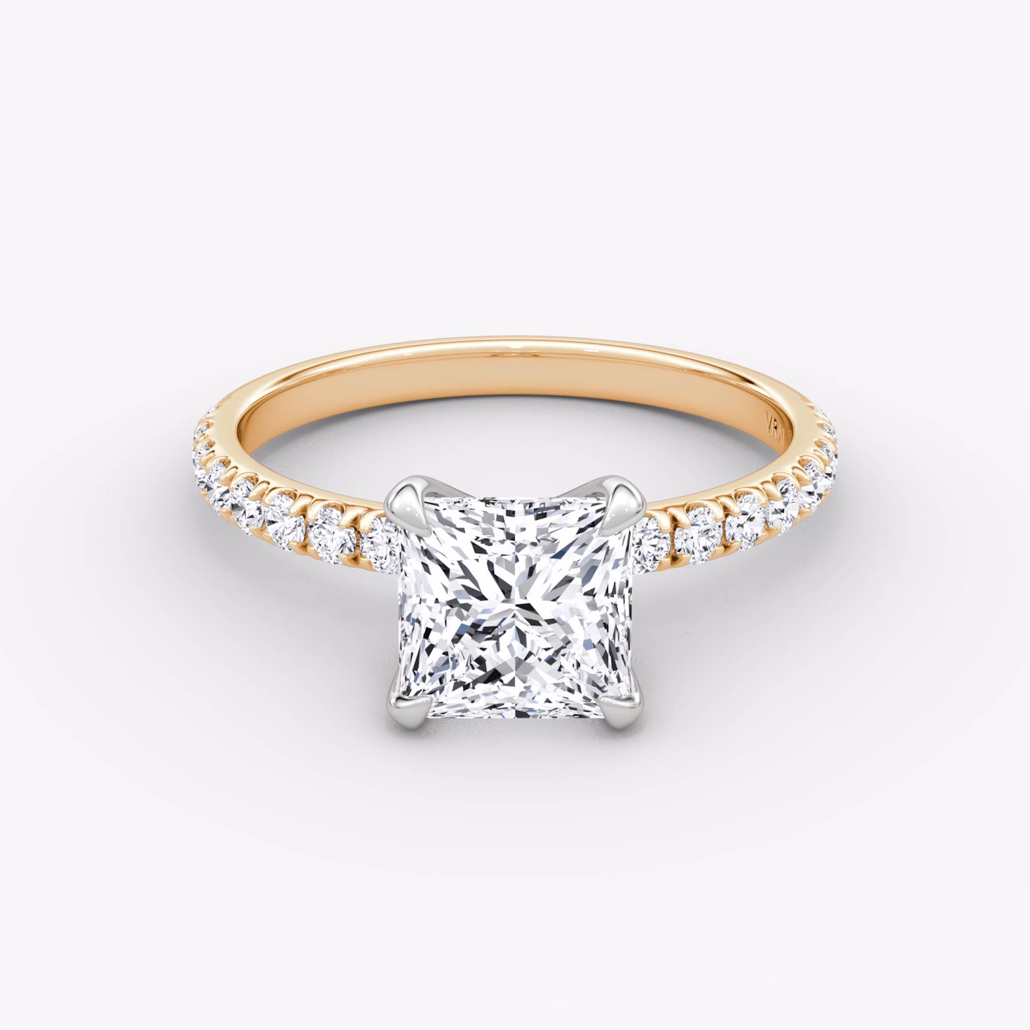 The Classic | Princess | 14k | Rose Gold and Platinum | bandAccent: Pavé | bandWidth: large | diamondOrientation: vertical | caratWeight: other