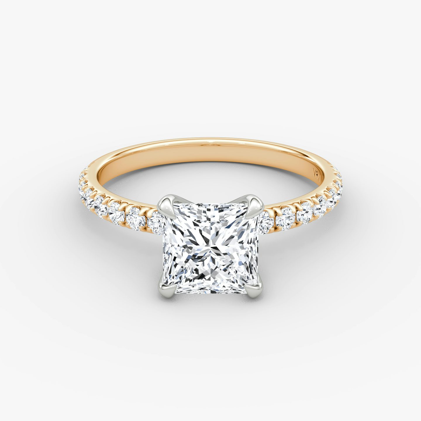 The Classic | Princess | 14k | Rose Gold and Platinum | bandAccent: Pavé | bandWidth: large | diamondOrientation: vertical | caratWeight: other