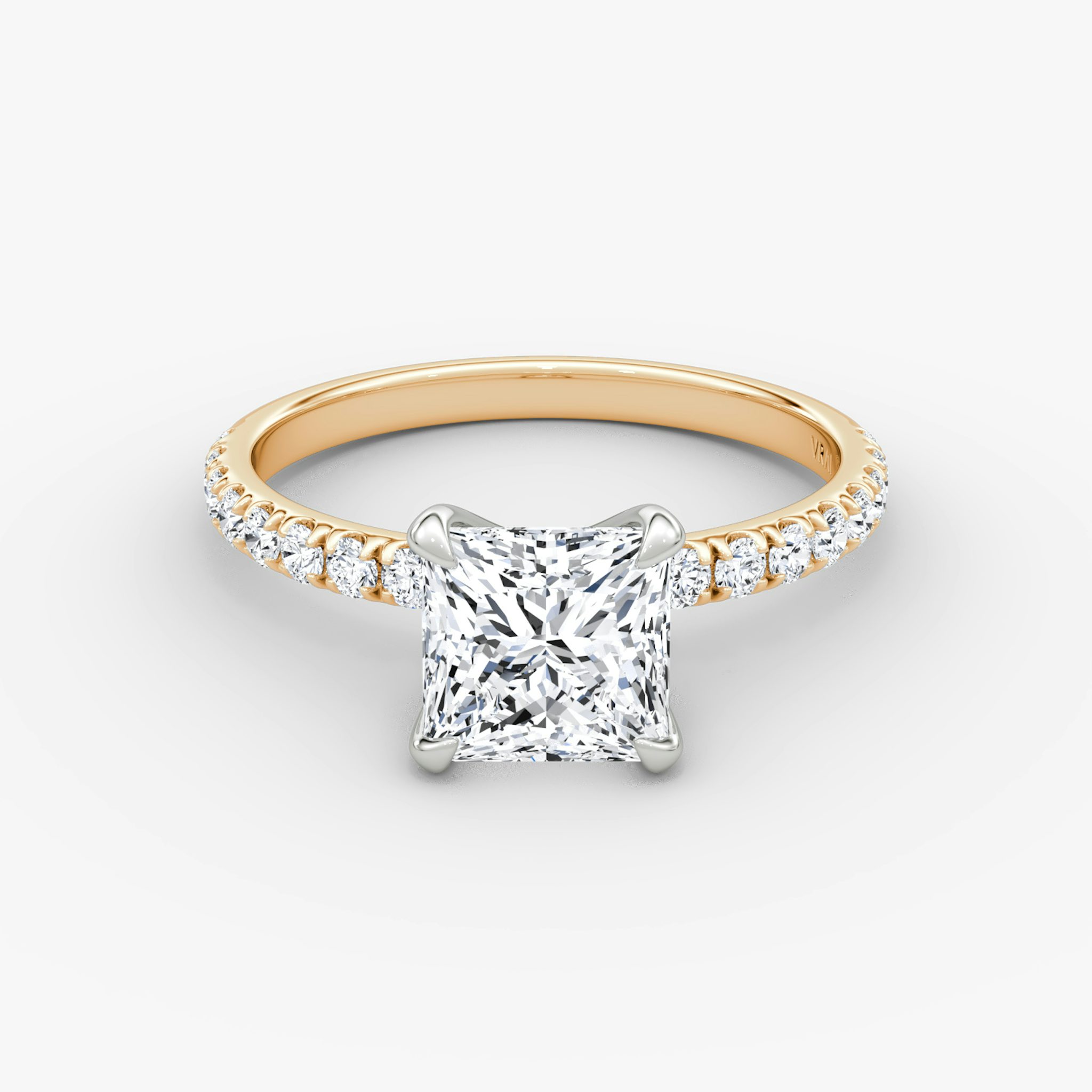 The Classic | Princess | 14k | Rose Gold and Platinum | bandAccent: Pavé | bandWidth: large | diamondOrientation: vertical | caratWeight: other