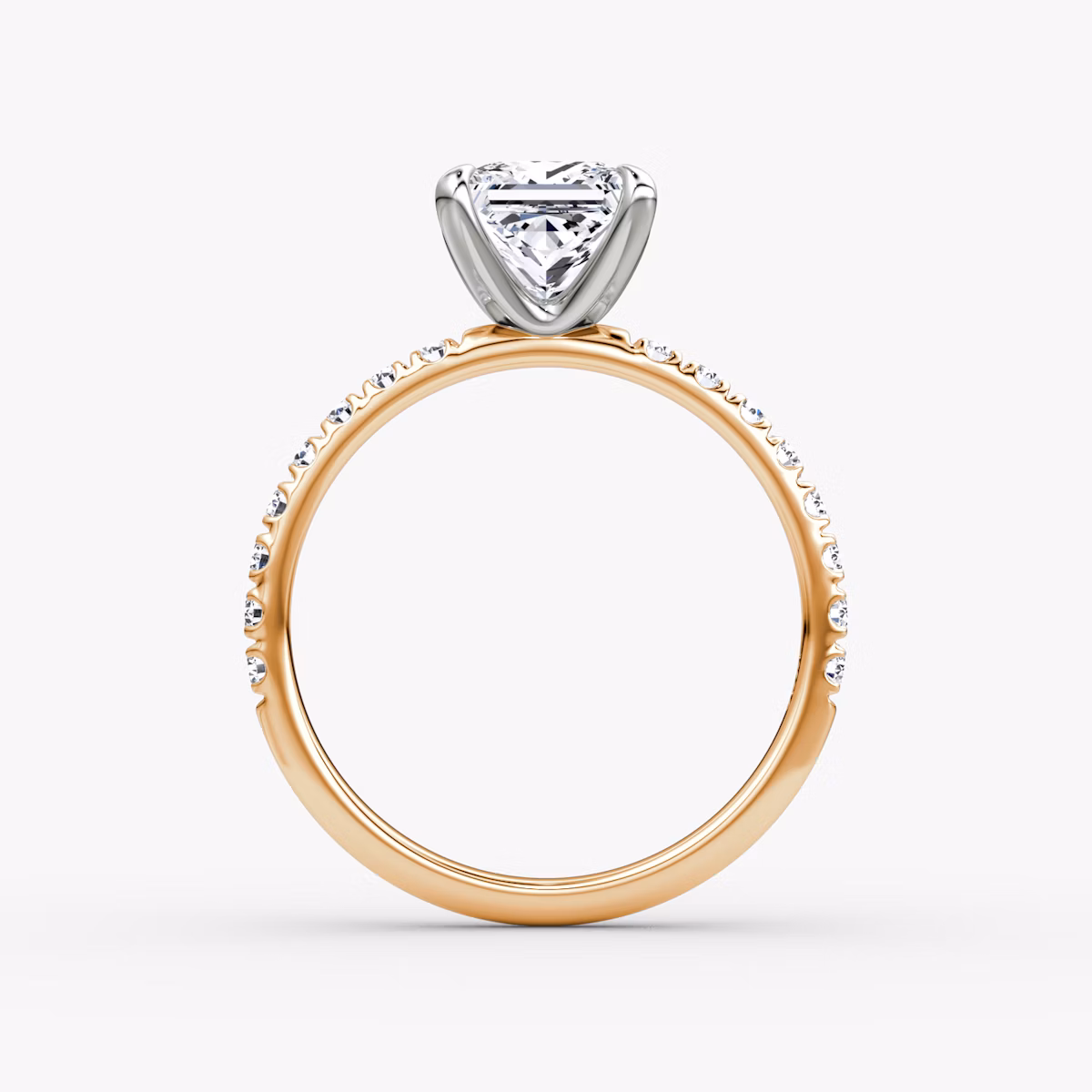 Anillo de compromiso Classic | Princesa | 14k | Oro rosa y platino | bandAccent: Pavé | bandWidth: large | diamondOrientation: vertical | caratWeight: other