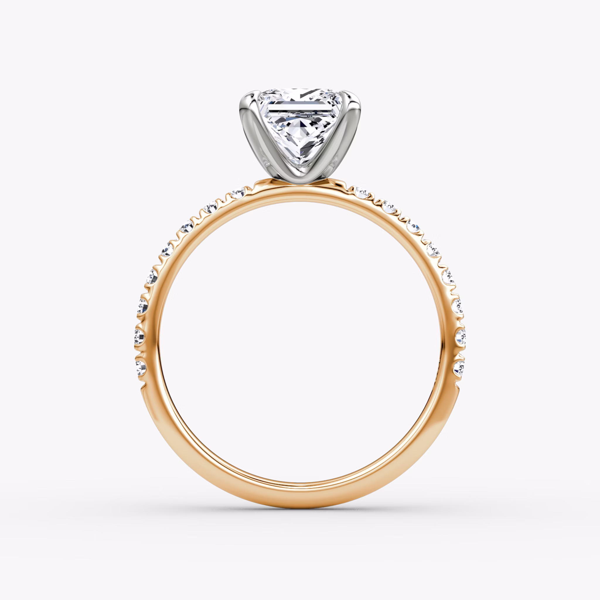 The Classic | Princess | 14k | Rose Gold and Platinum | bandAccent: Pavé | bandWidth: large | diamondOrientation: vertical | caratWeight: other