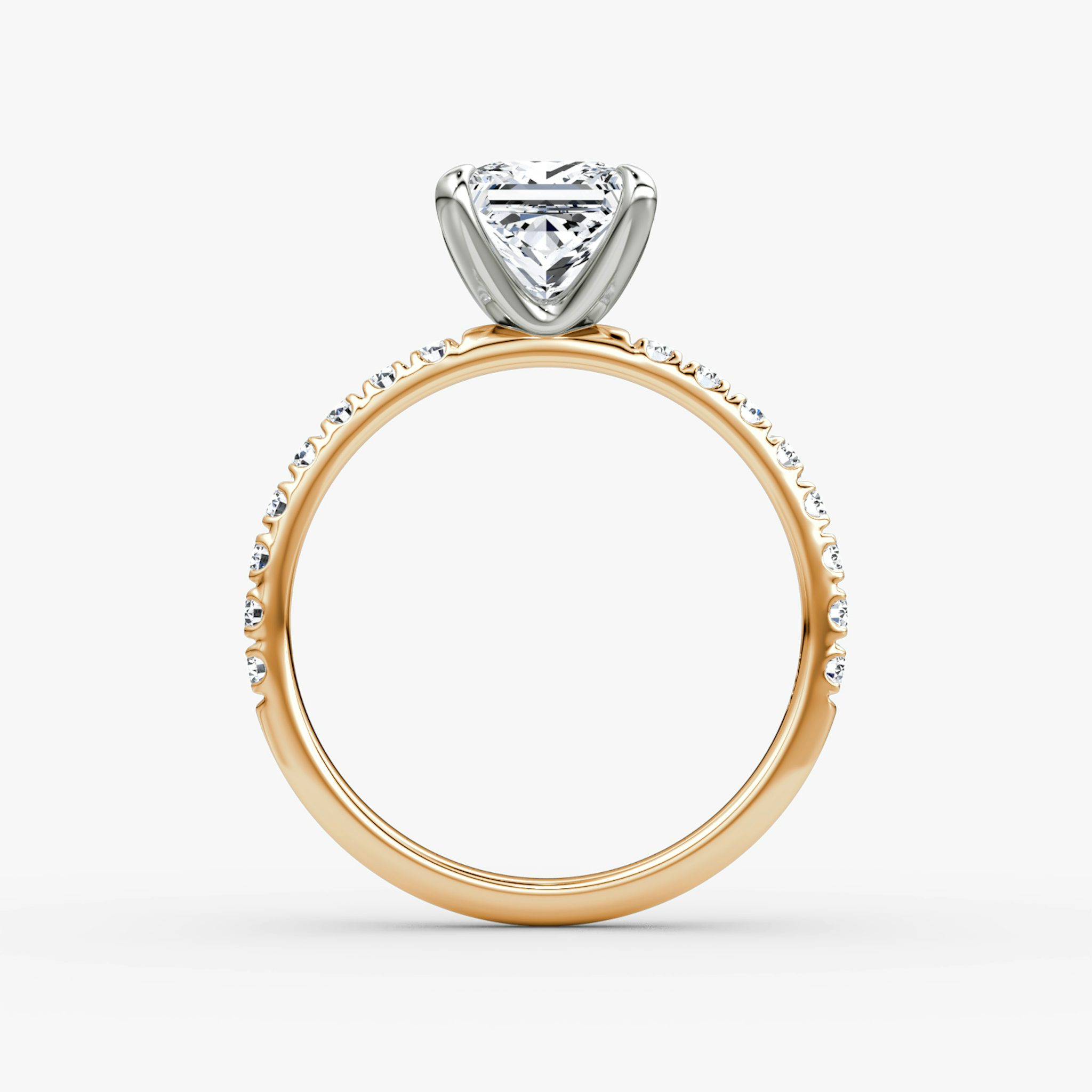 The Classic | Princess | 14k | Rose Gold and Platinum | bandAccent: Pavé | bandWidth: large | diamondOrientation: vertical | caratWeight: other