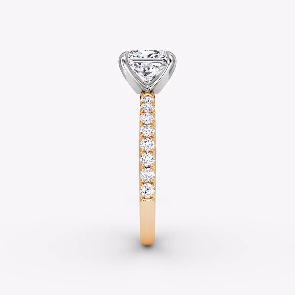 Anillo de compromiso Classic | Princesa | 14k | Oro rosa y platino | bandAccent: Pavé | bandWidth: large | diamondOrientation: vertical | caratWeight: other