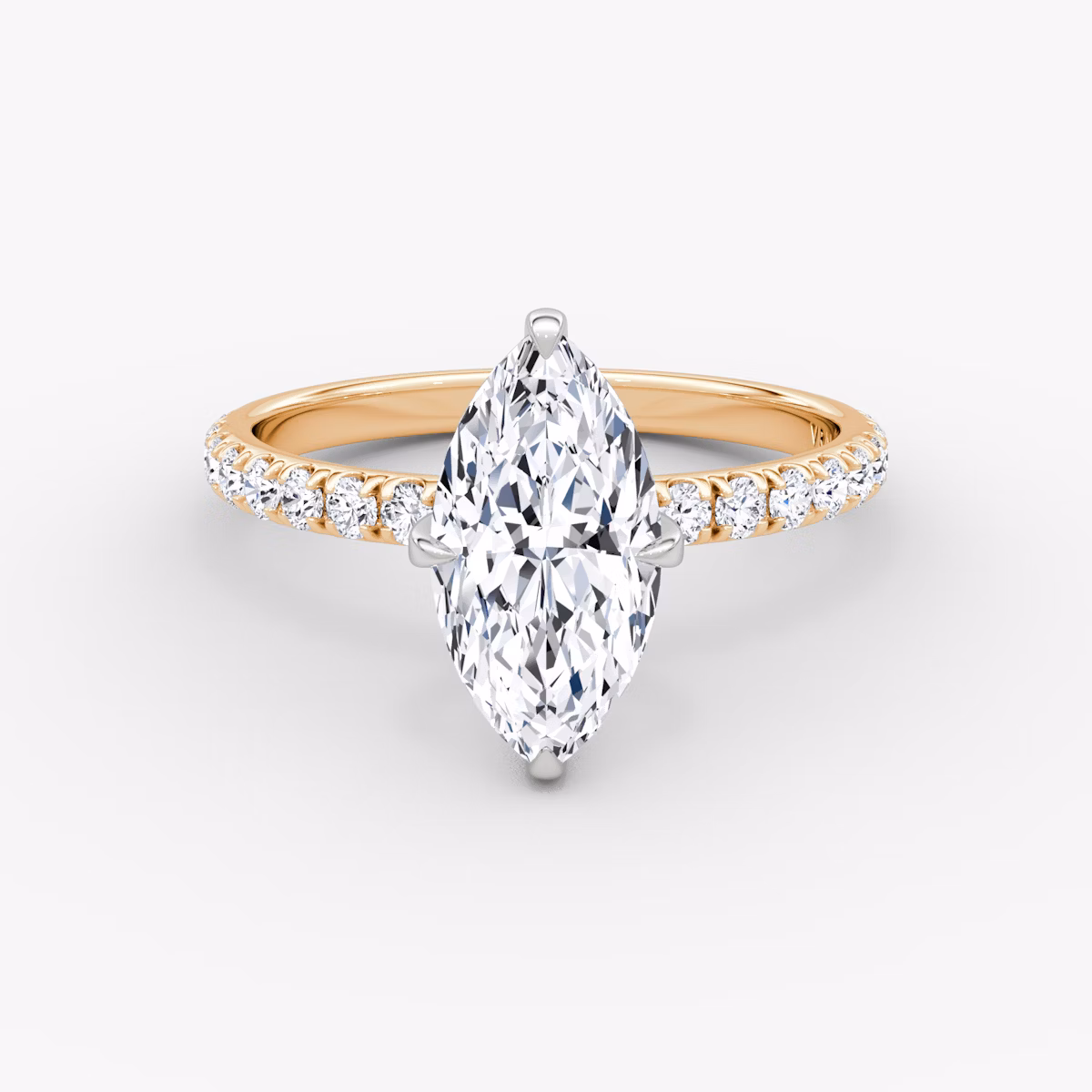 Anillo de compromiso Classic | Marquise | 14k | Oro rosa y platino | bandAccent: Pavé | bandWidth: large | diamondOrientation: vertical | caratWeight: other
