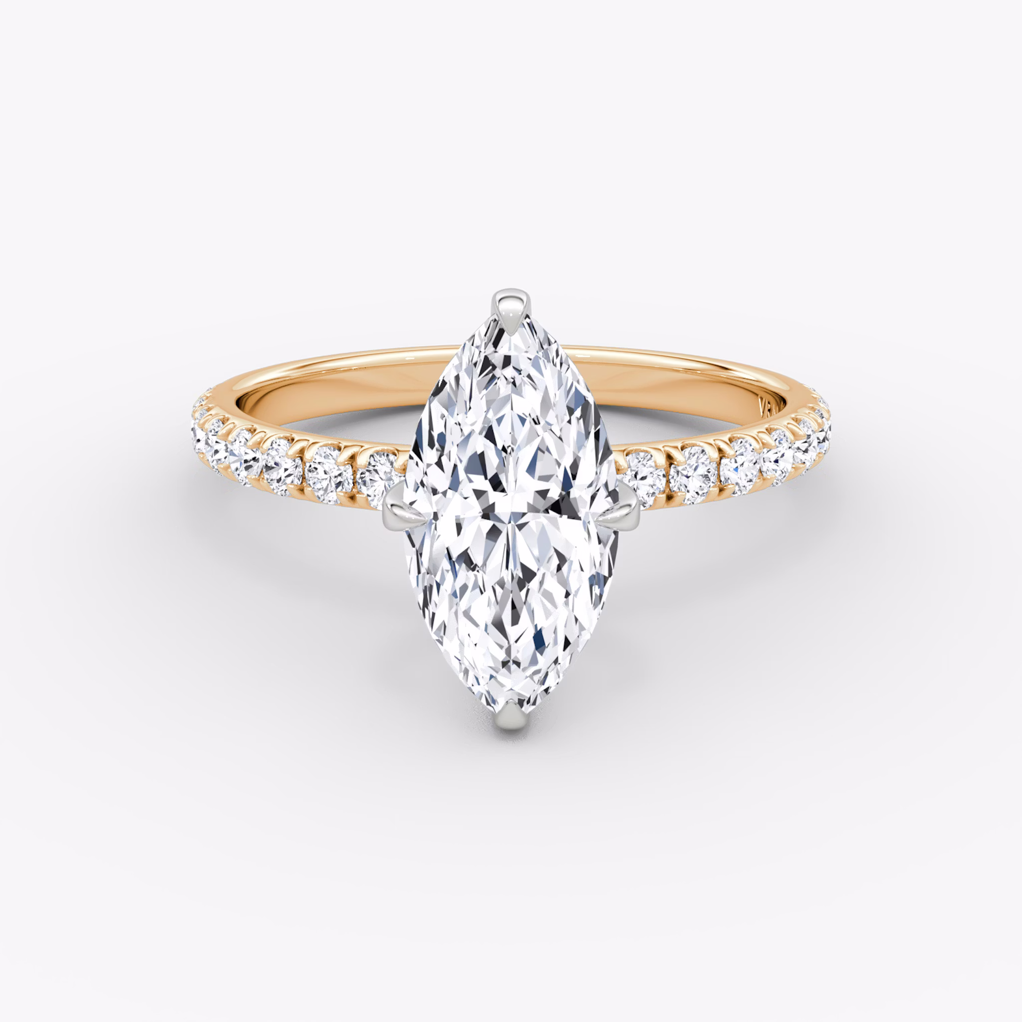 The Classic | Marquise | 14k | Rose Gold and Platinum | bandAccent: Pavé | bandWidth: large | diamondOrientation: vertical | caratWeight: other