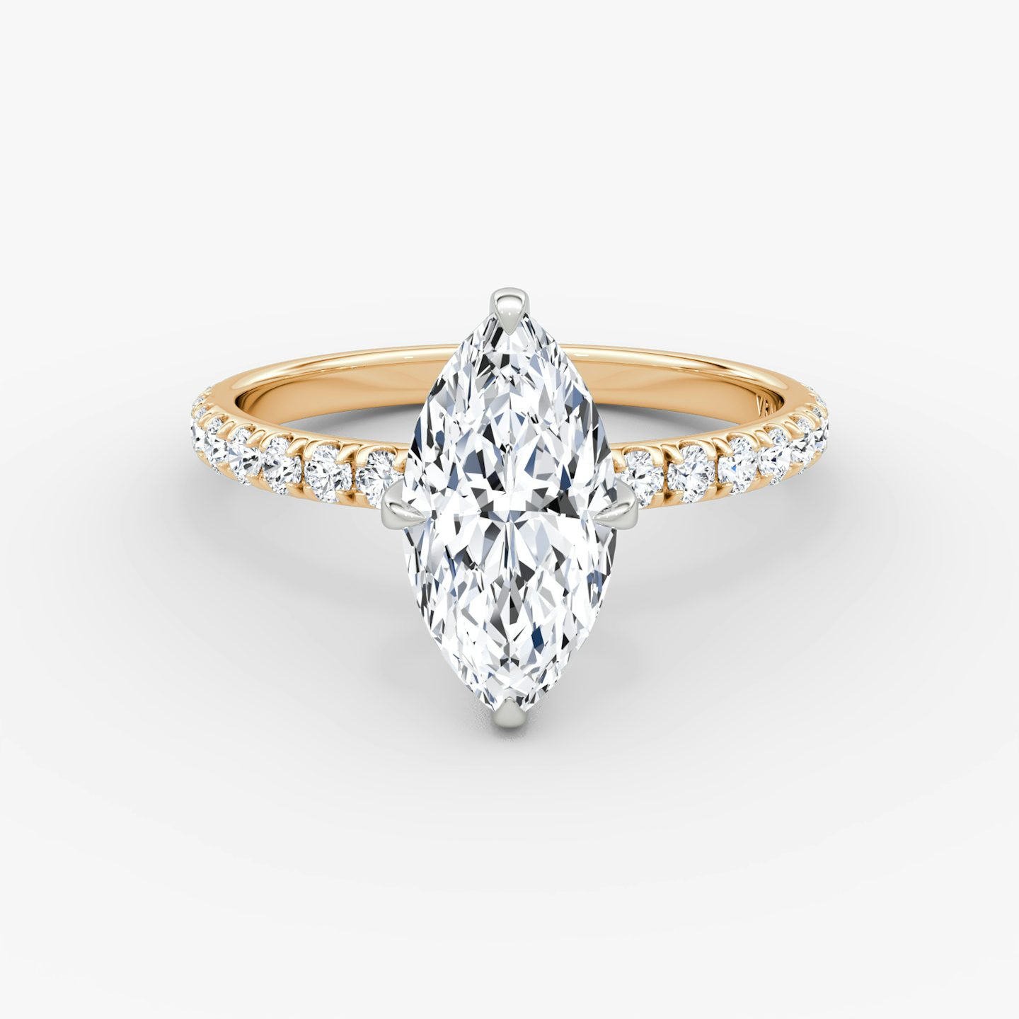 The Classic | Marquise | 14k | Rose Gold and Platinum | bandAccent: Pavé | bandWidth: large | diamondOrientation: vertical | caratWeight: other