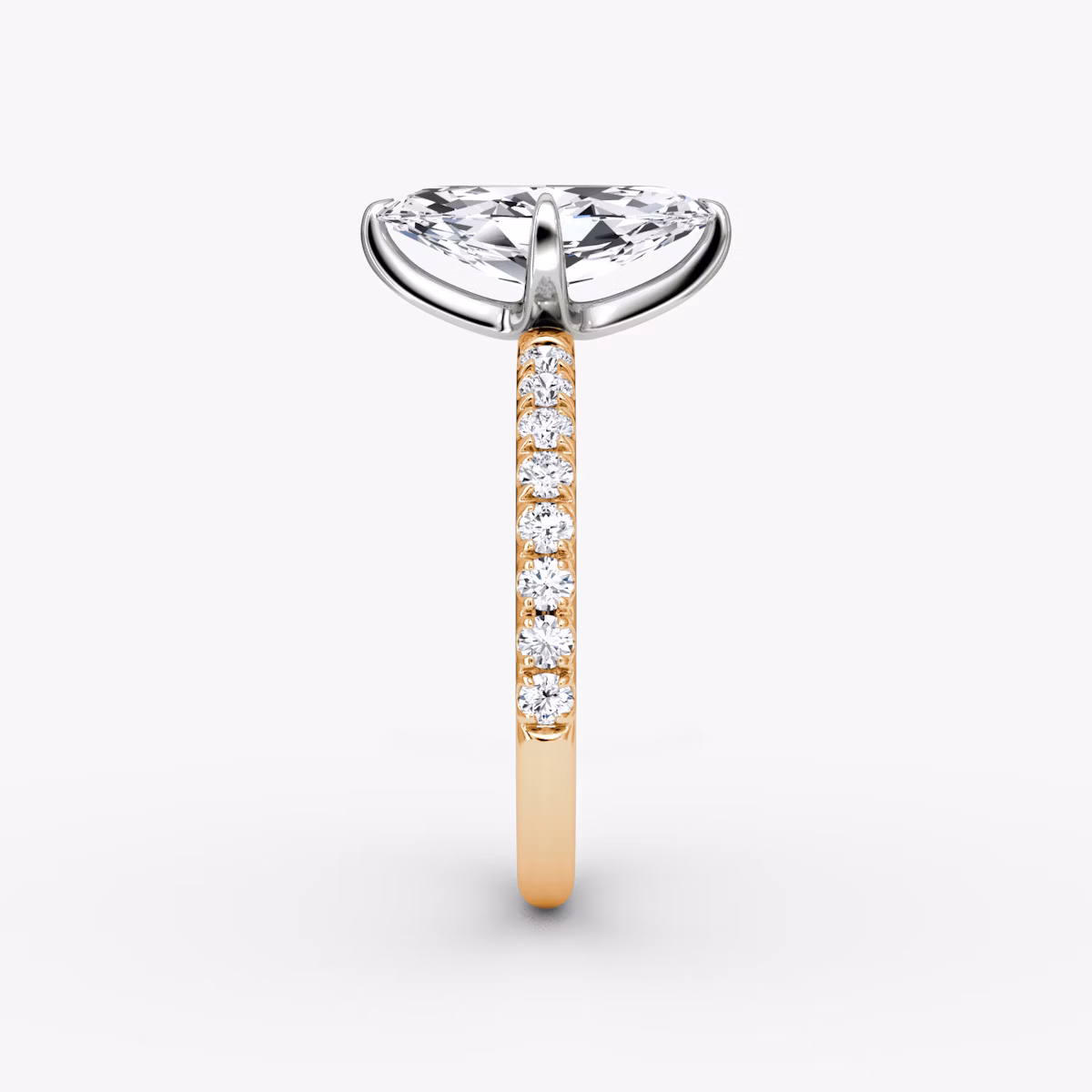 Anillo de compromiso Classic | Marquise | 14k | Oro rosa y platino | bandAccent: Pavé | bandWidth: large | diamondOrientation: vertical | caratWeight: other