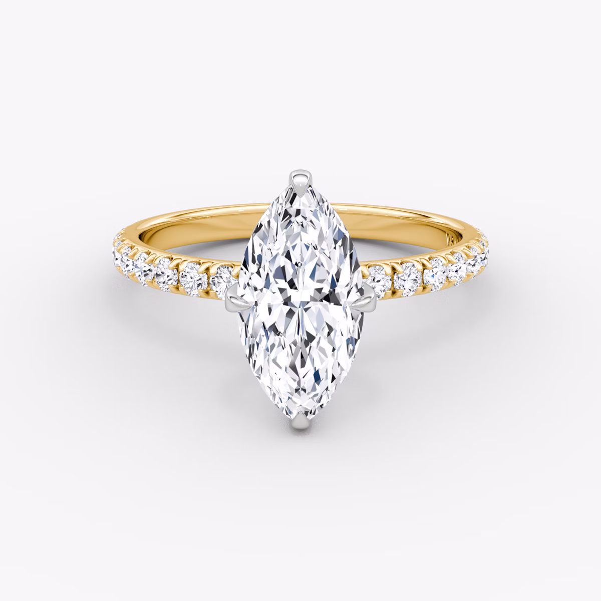 Anillo de compromiso Classic | Marquise | 18k | Oro amarillo y platino | bandAccent: Pavé | bandWidth: large | diamondOrientation: vertical | caratWeight: other