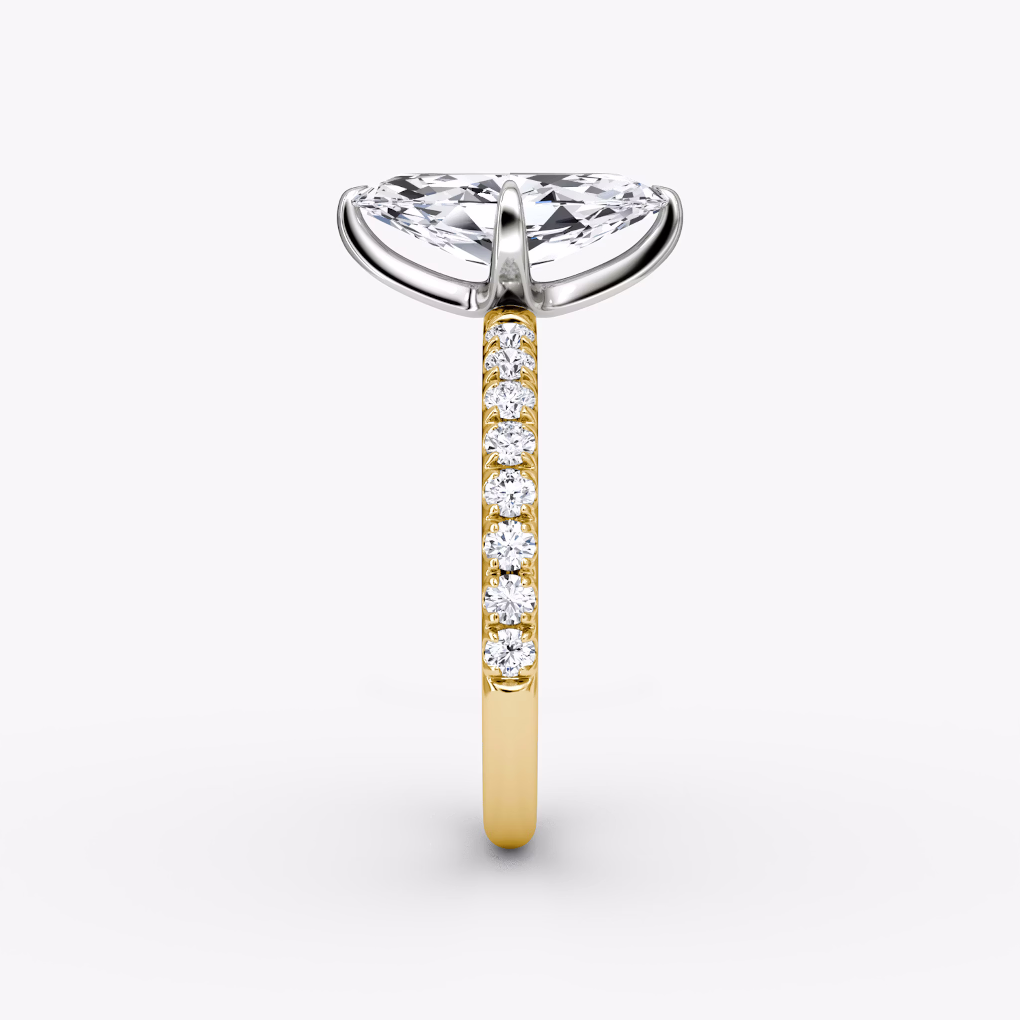 The Classic | Marquise | 18k | Yellow Gold and Platinum | bandAccent: Pavé | bandWidth: large | diamondOrientation: vertical | caratWeight: other