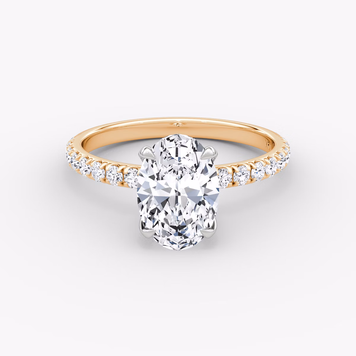 Anillo de compromiso Classic | Oval | 14k | Oro rosa y platino | bandAccent: Pavé | bandWidth: large | diamondOrientation: vertical | caratWeight: other