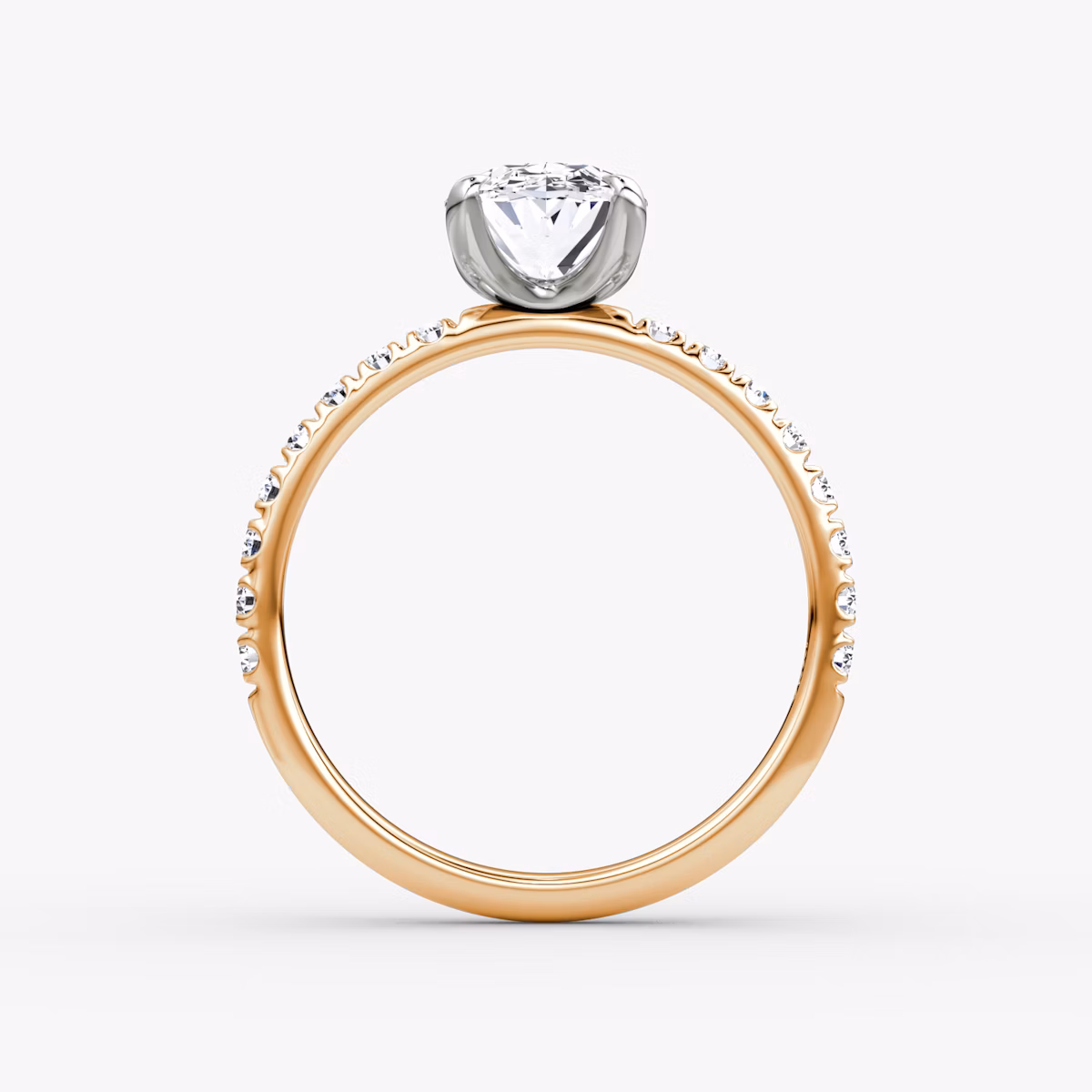 Anillo de compromiso Classic | Oval | 14k | Oro rosa y platino | bandAccent: Pavé | bandWidth: large | diamondOrientation: vertical | caratWeight: other