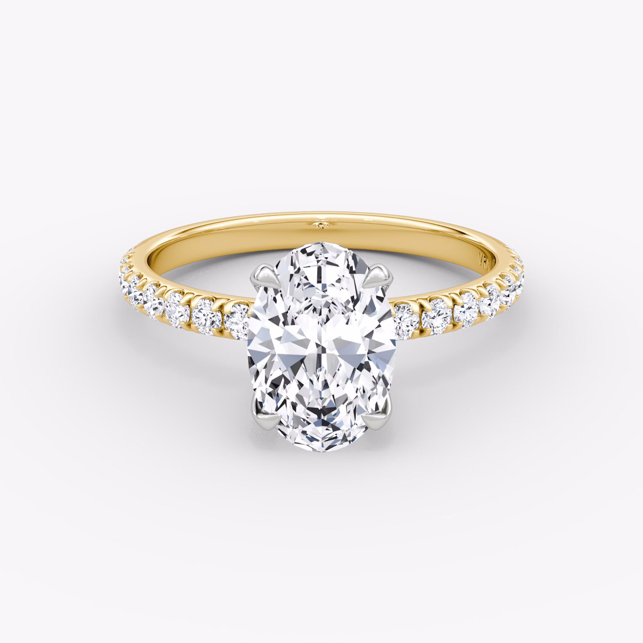 The Classic | Oval | 18k | Yellow Gold and Platinum | bandAccent: Pavé | bandWidth: large | diamondOrientation: vertical | caratWeight: other
