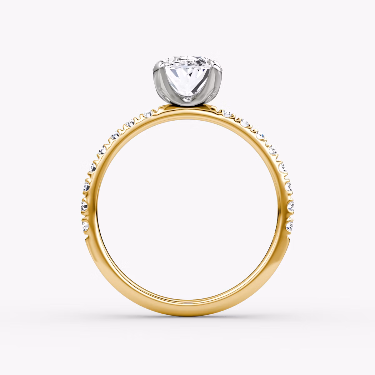 Anillo de compromiso Classic | Oval | 18k | Oro amarillo y platino | bandAccent: Pavé | bandWidth: large | diamondOrientation: vertical | caratWeight: other