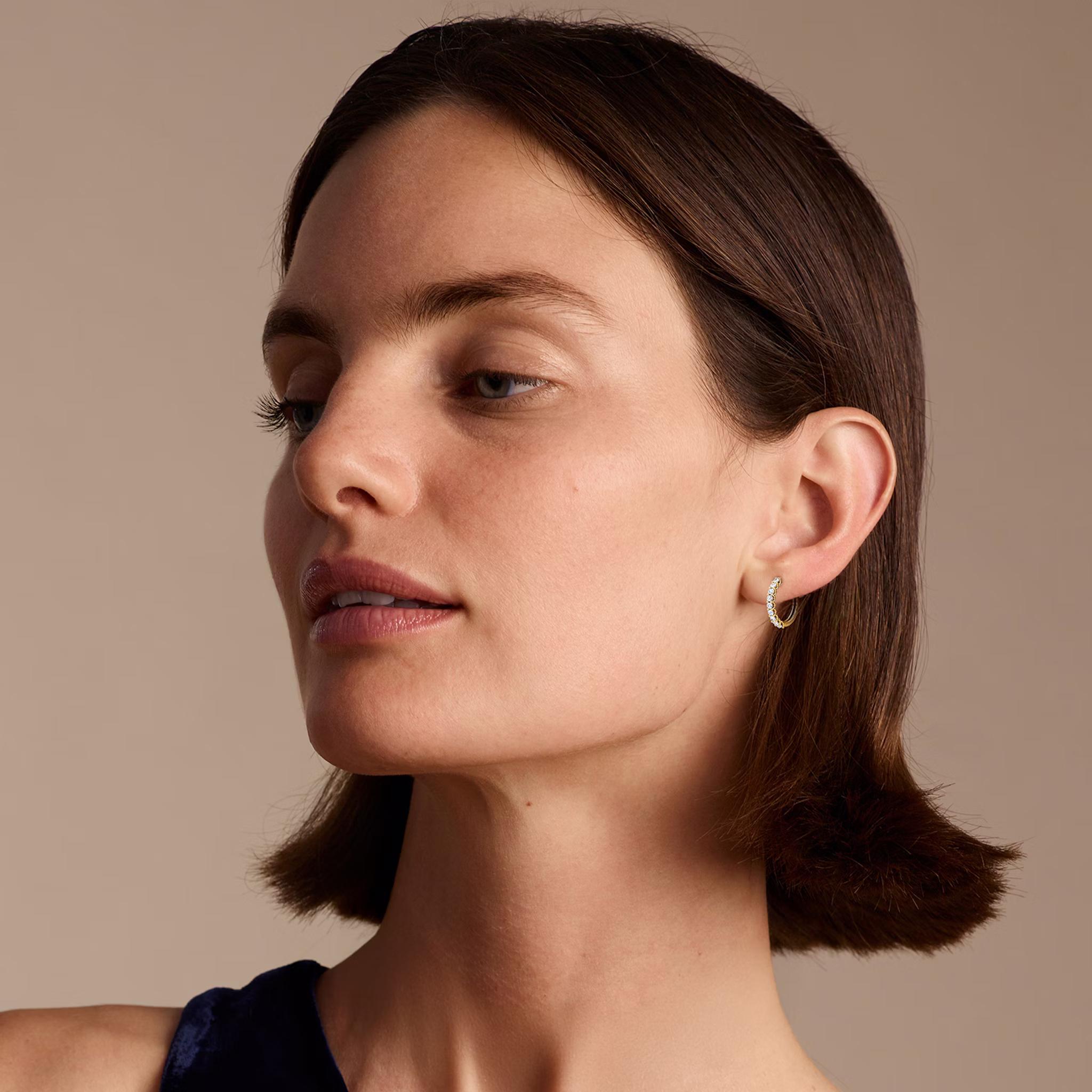 Eternity Hoop | Round Brilliant | 14k | Yellow Gold | eternityStyle: half | earringSize: 18mm