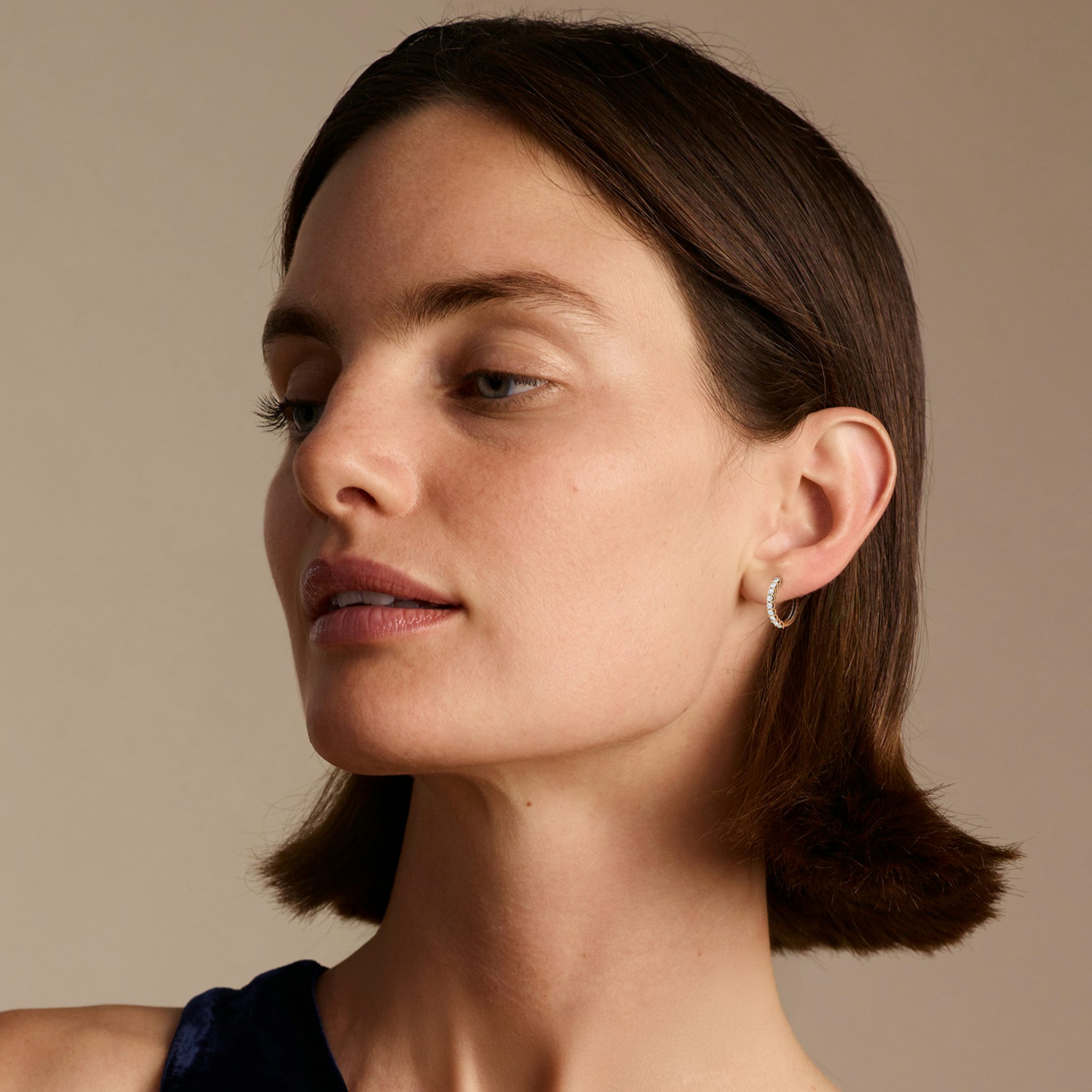 Eternity Hoop | Round Brilliant | 14k | Rose Gold | eternityStyle: half | earringSize: 18mm