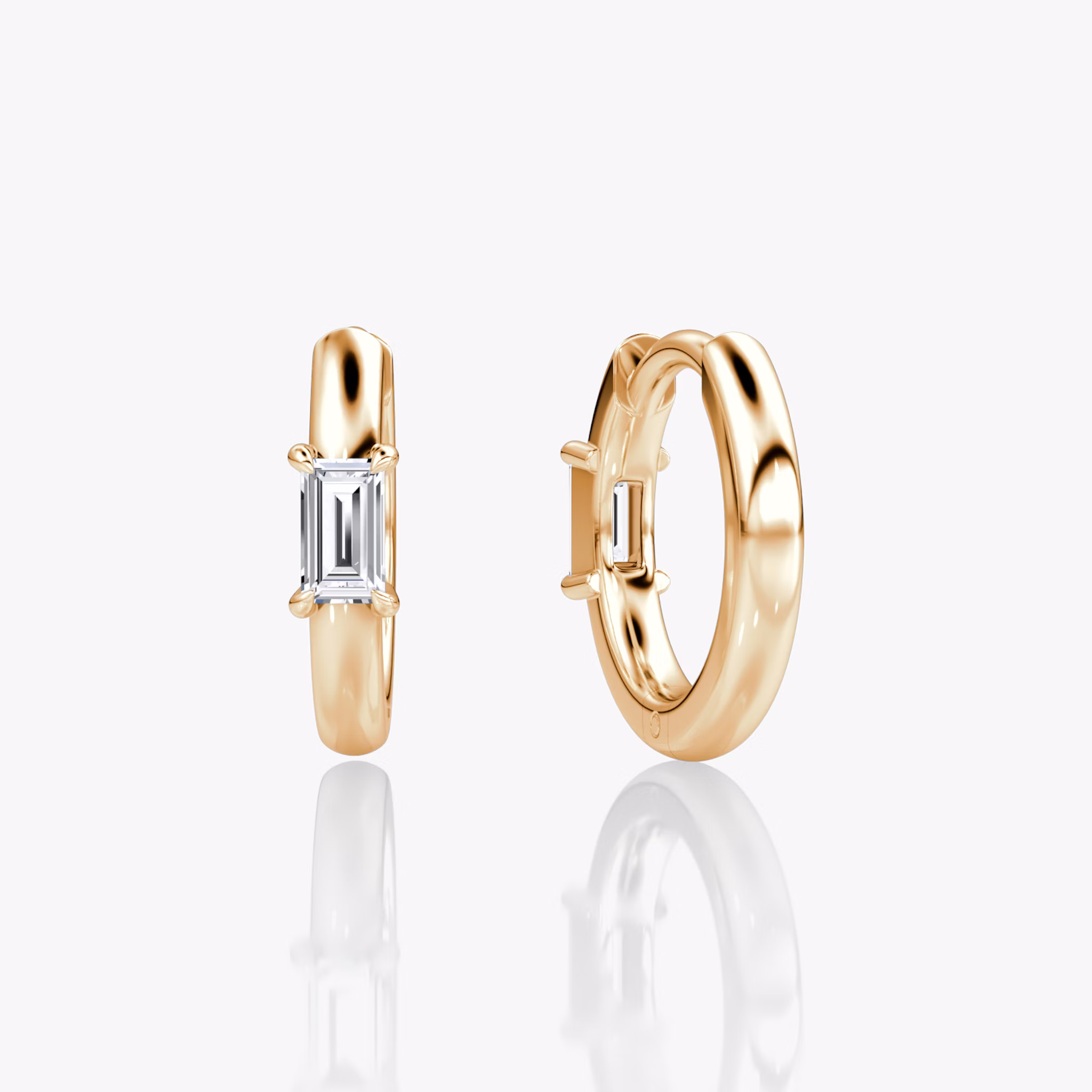 Solitaire Huggie Hoop | Baguette | 14k | Rose Gold