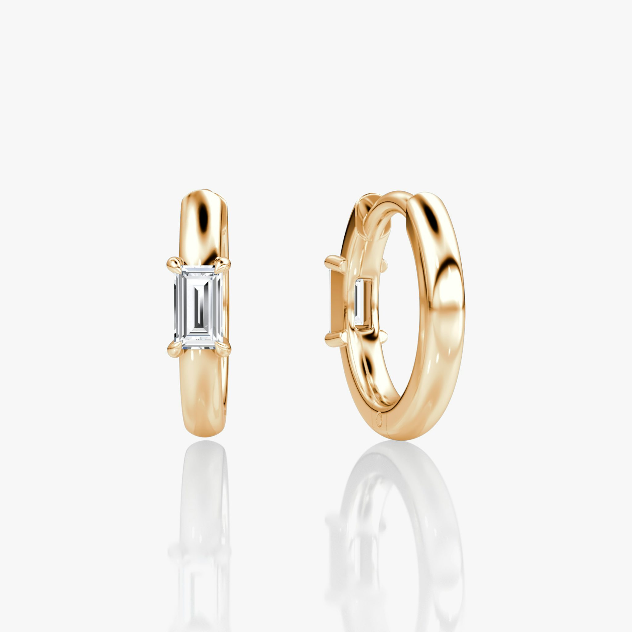 Solitaire Huggie Hoop | Baguette | 14k | Rose Gold