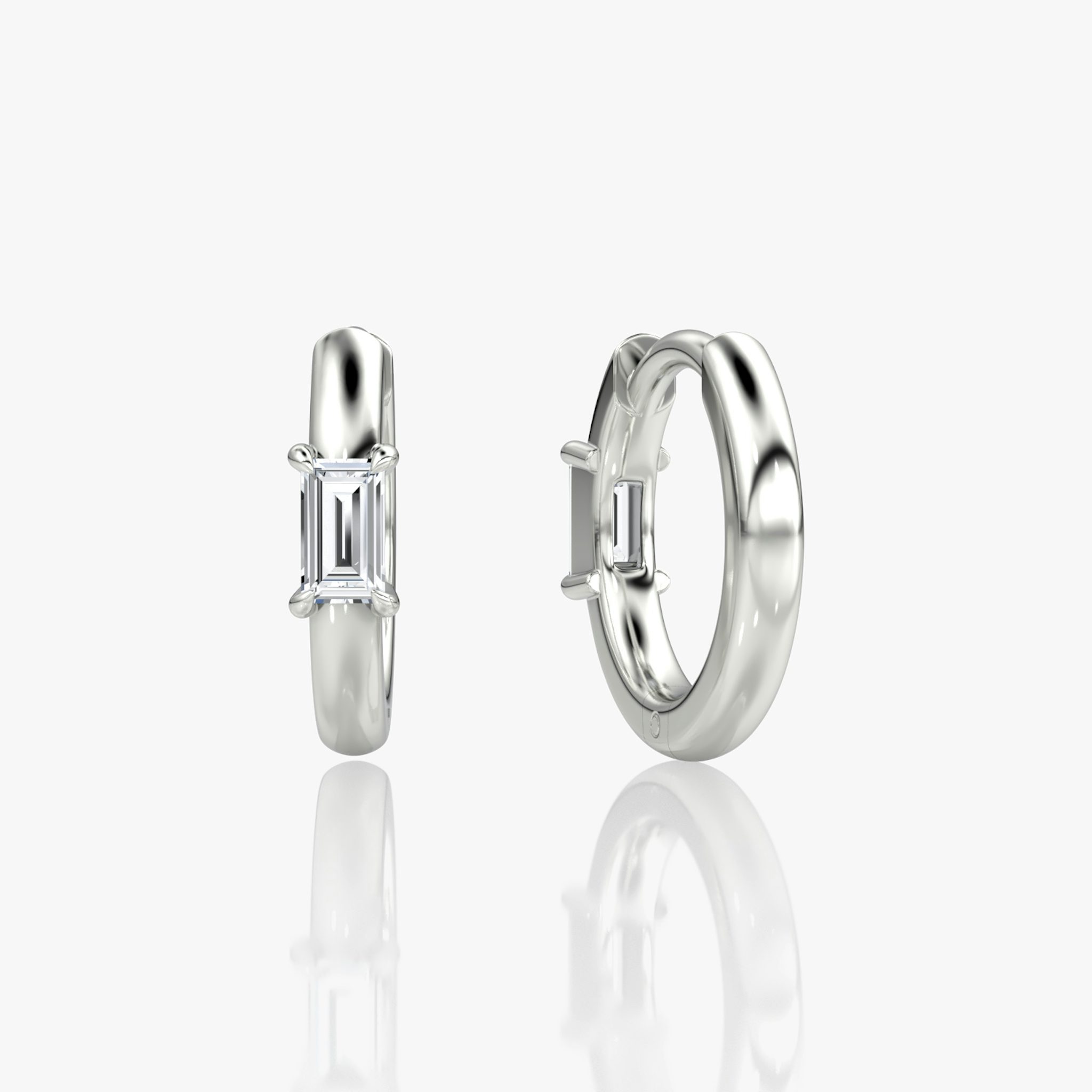 Solitaire Huggie Hoop | Baguette | 14k | White Gold