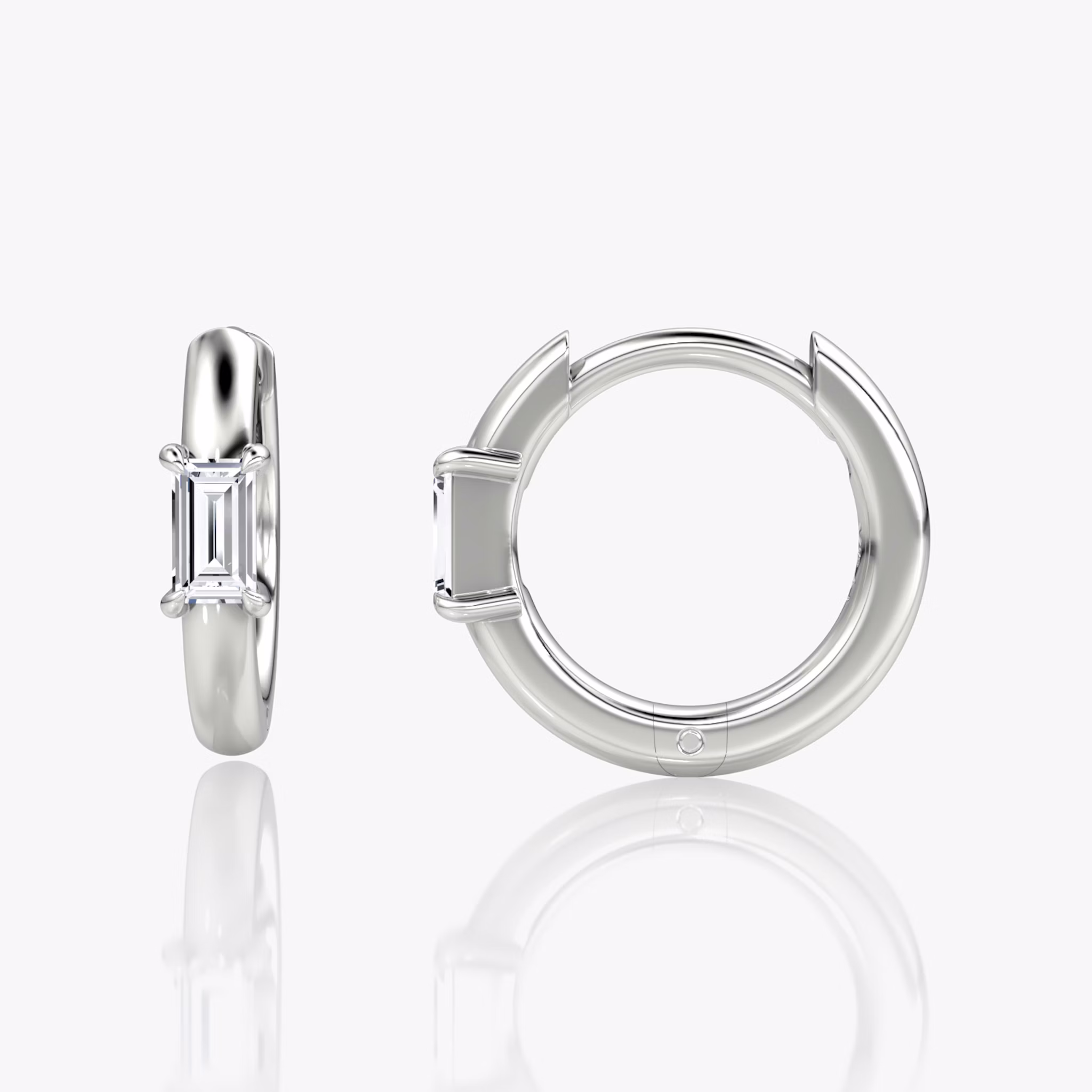 Solitaire Huggie Hoop | Baguette | 14k | White Gold