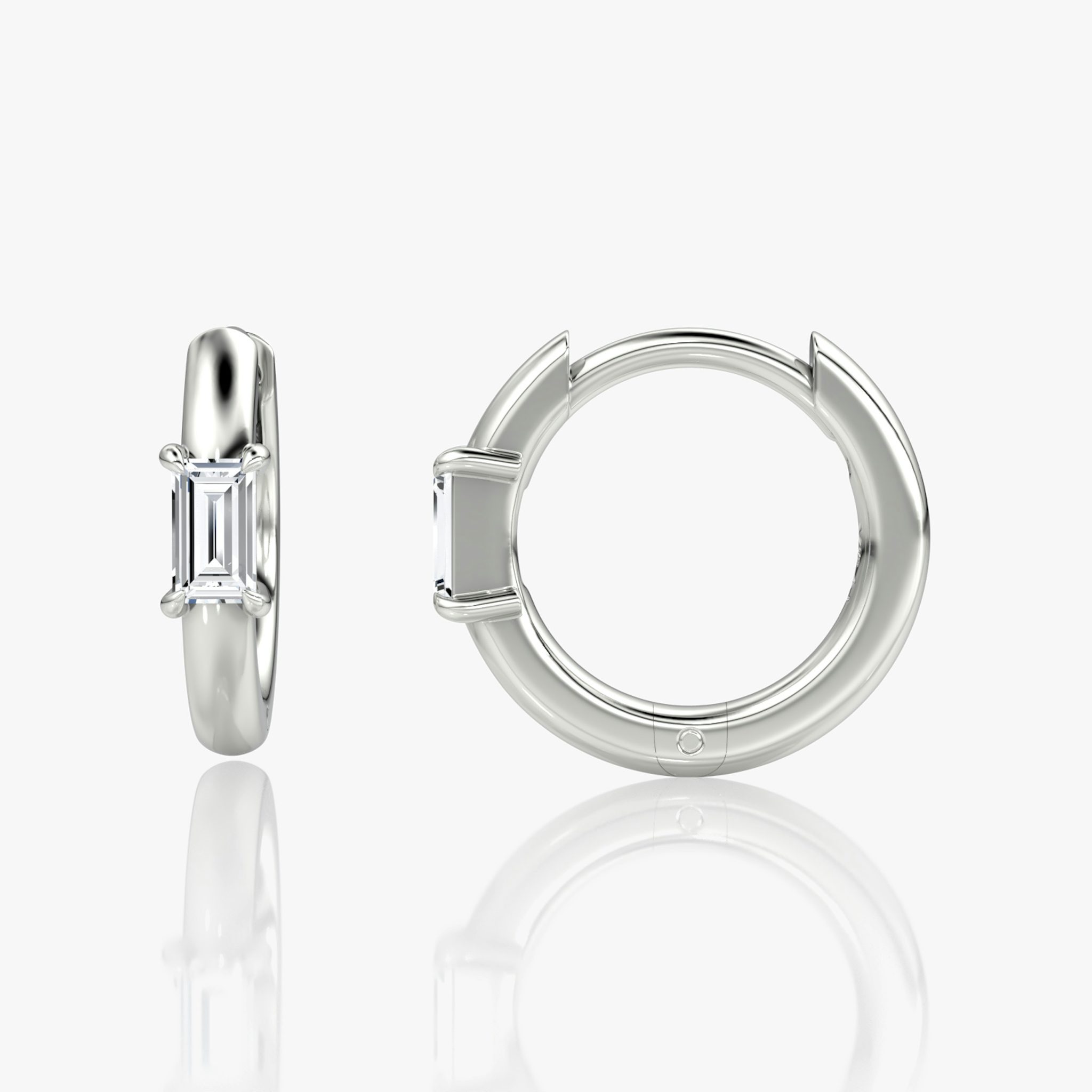 Solitaire Huggie Hoop | Baguette | 14k | White Gold