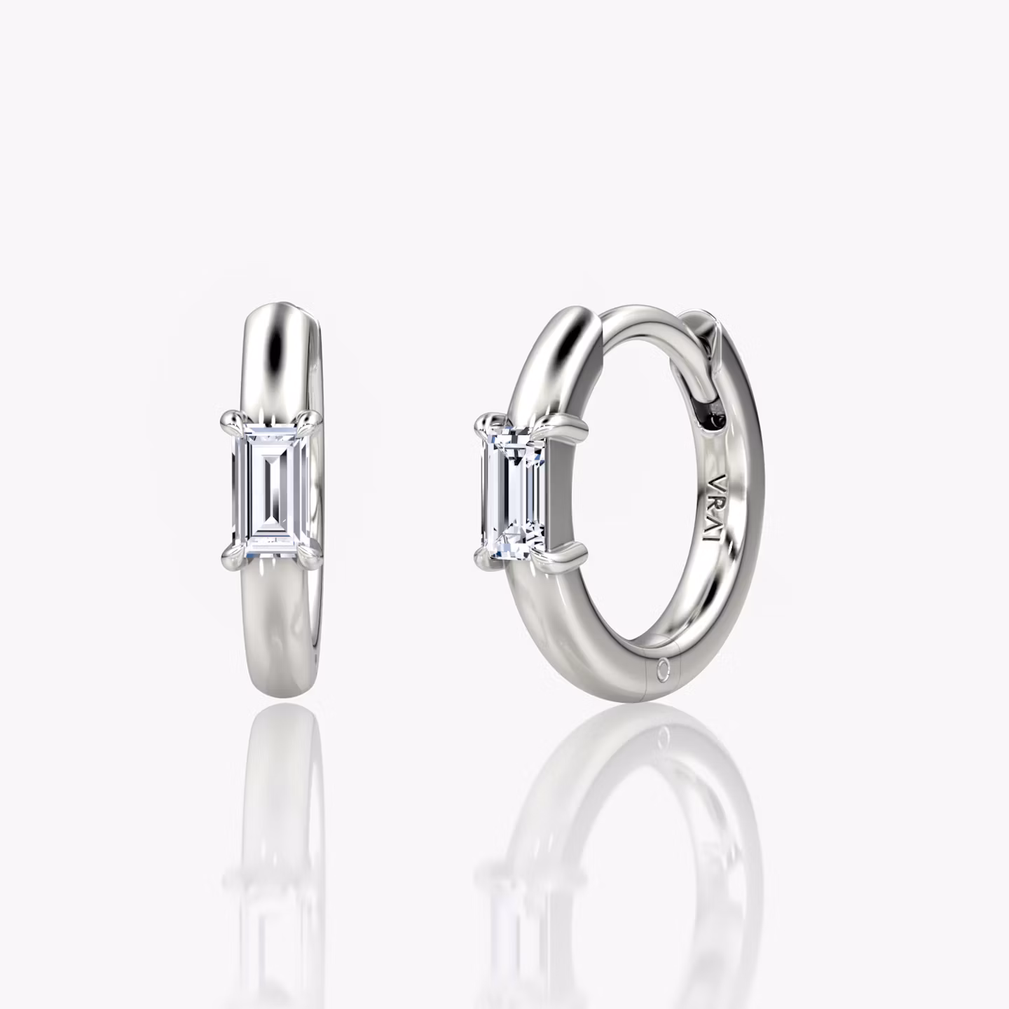Solitaire Huggie Hoop Baguette | White Gold