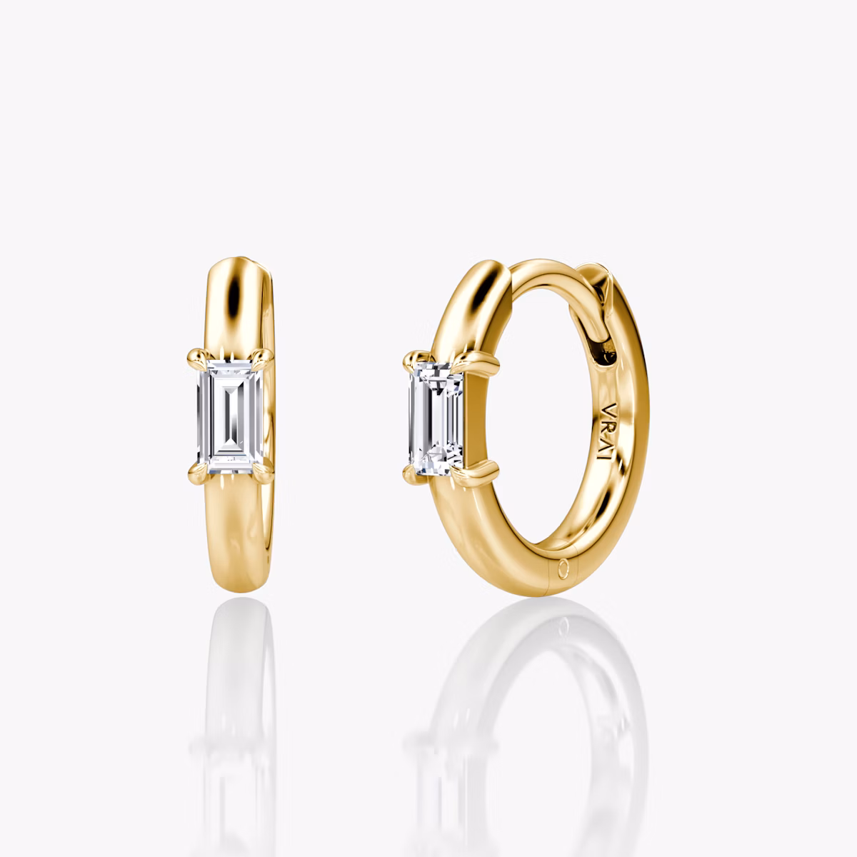 Solitaire Huggie Hoop | Baguette | 14k | Yellow Gold