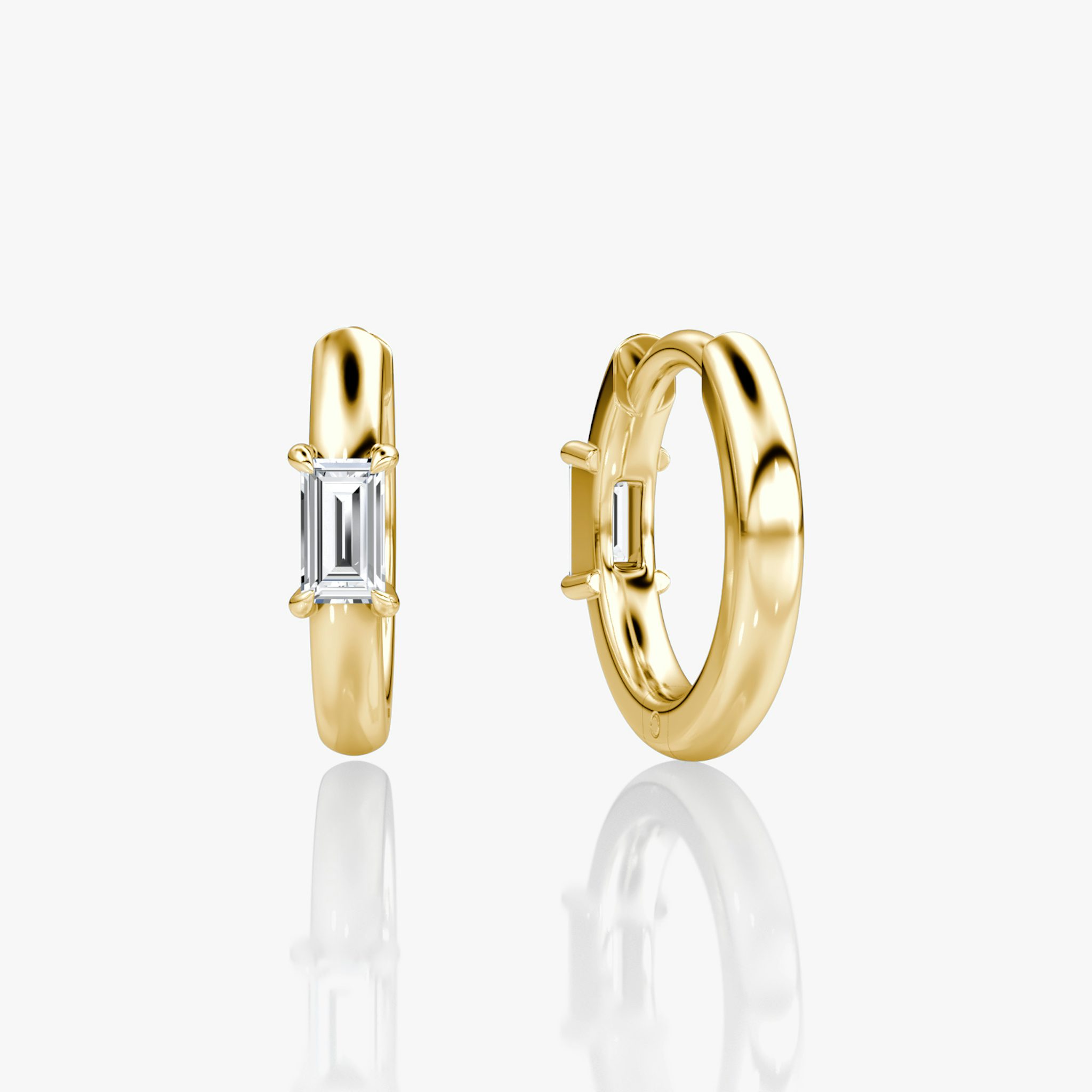 Solitaire Huggie Hoop | Baguette | 14k | Yellow Gold