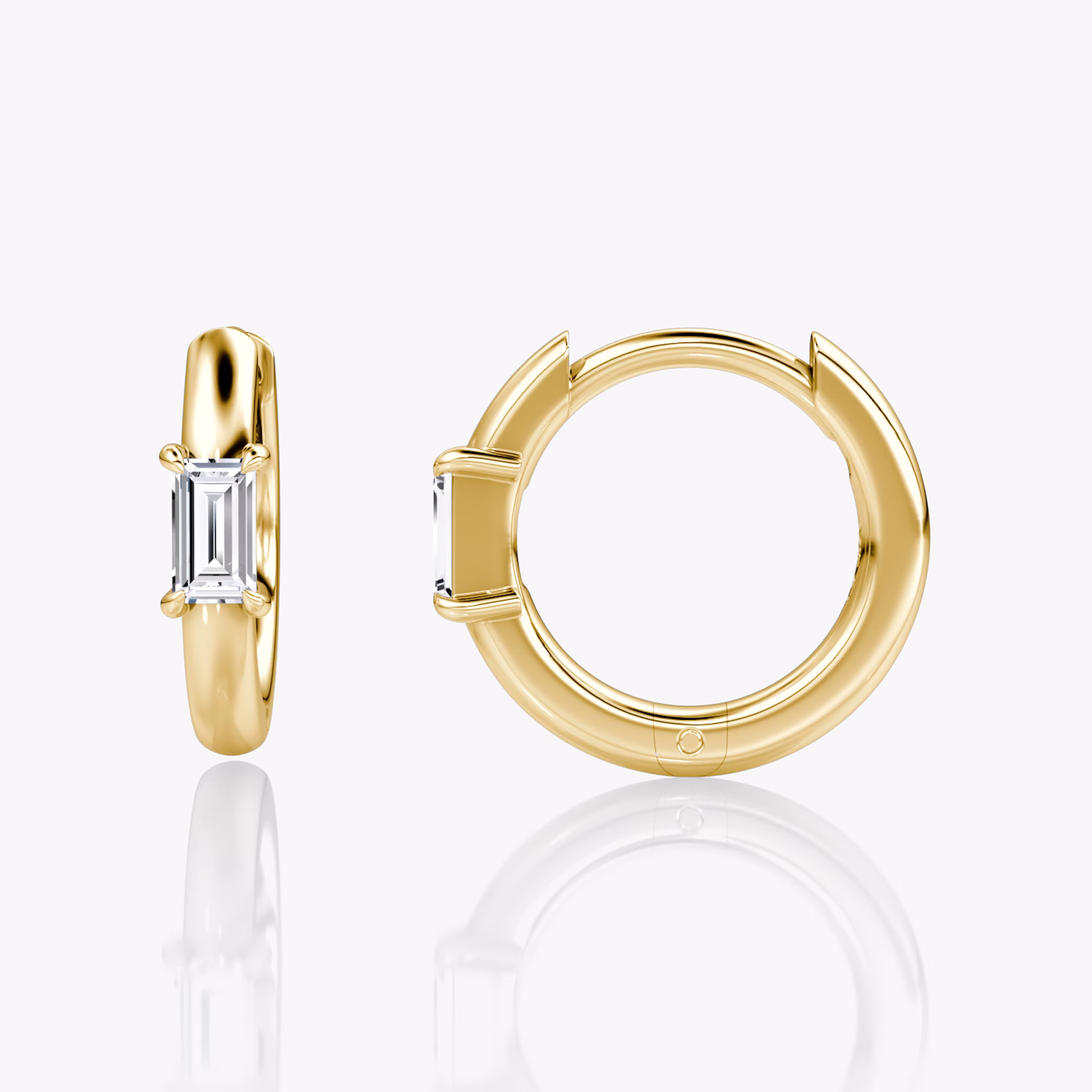 Solitaire Huggie Hoop | Baguette | 14k | Yellow Gold