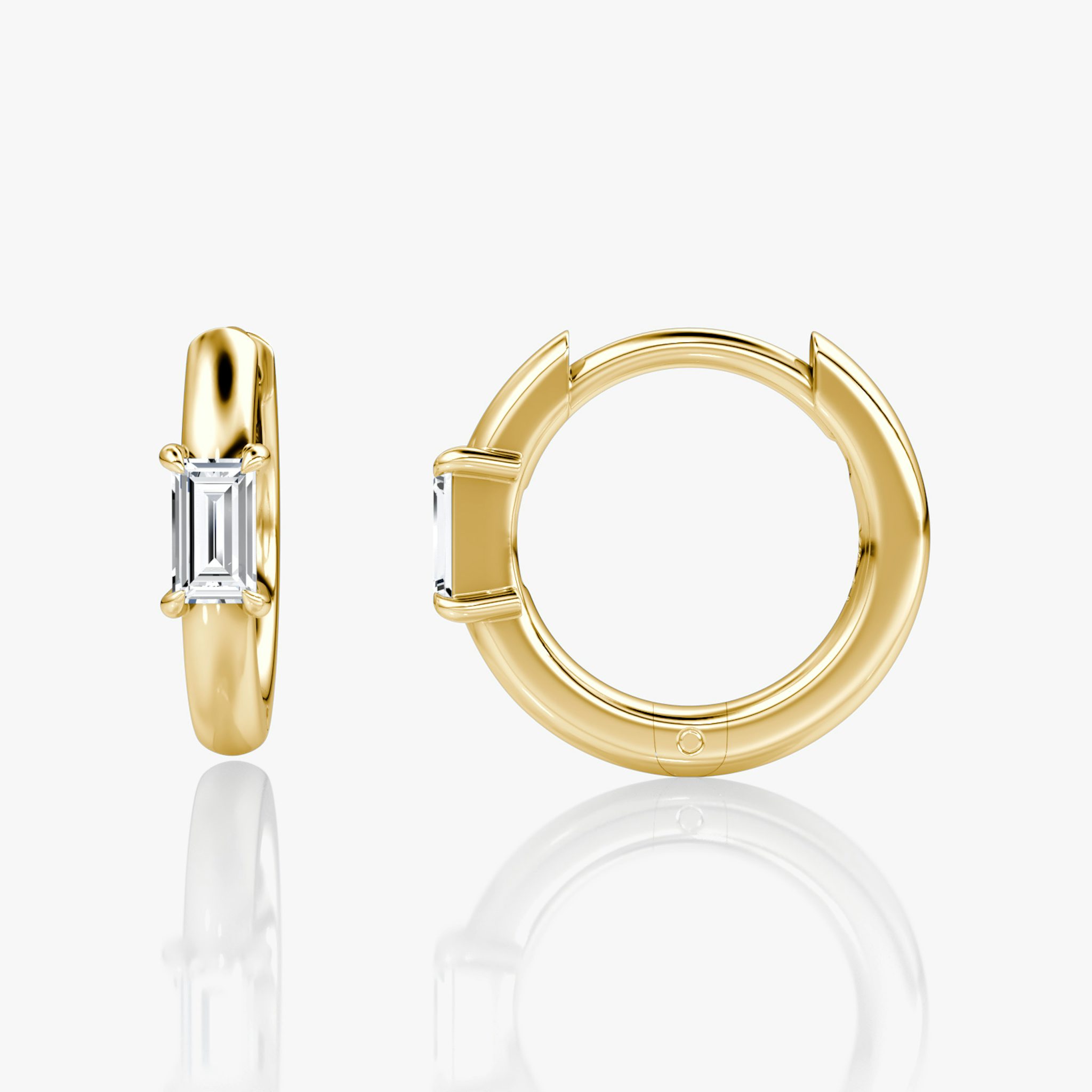 Solitaire Huggie Hoop | Baguette | 14k | Yellow Gold