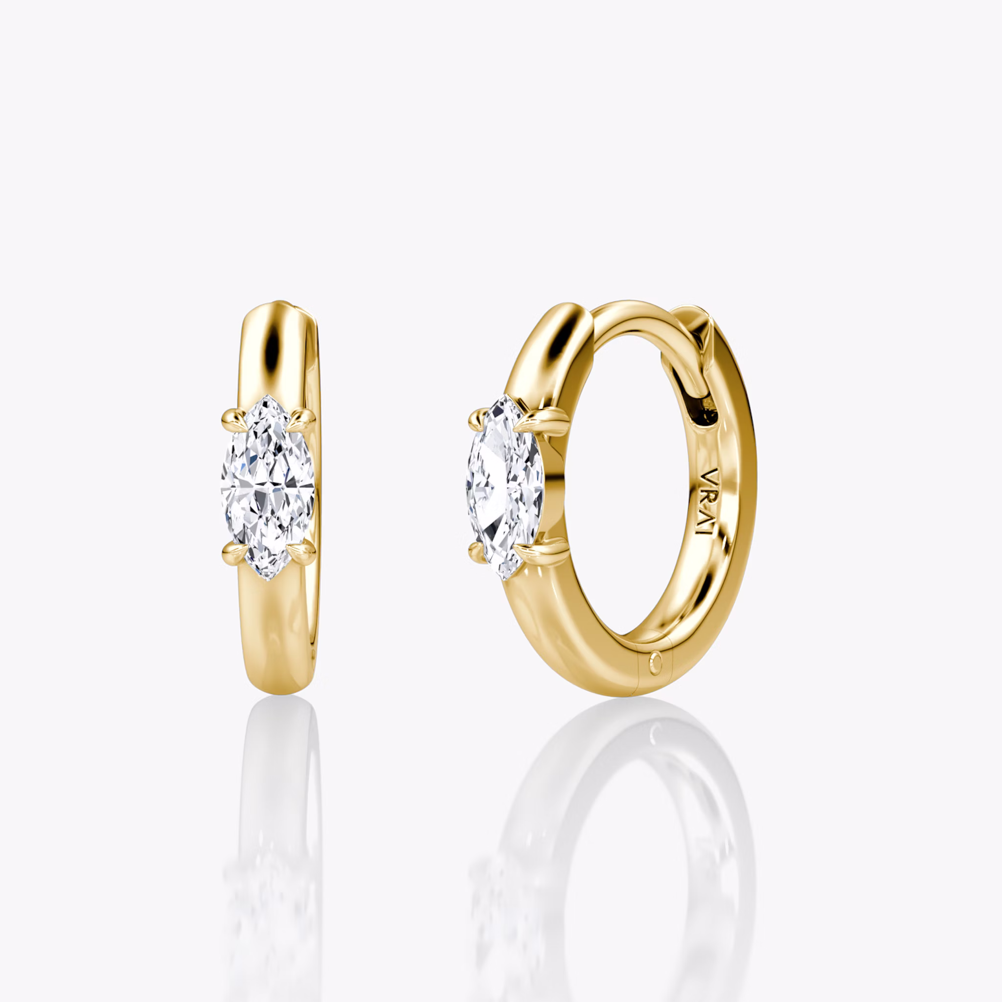 Solitaire Huggie Hoop | Marquise | 14k | Yellow Gold