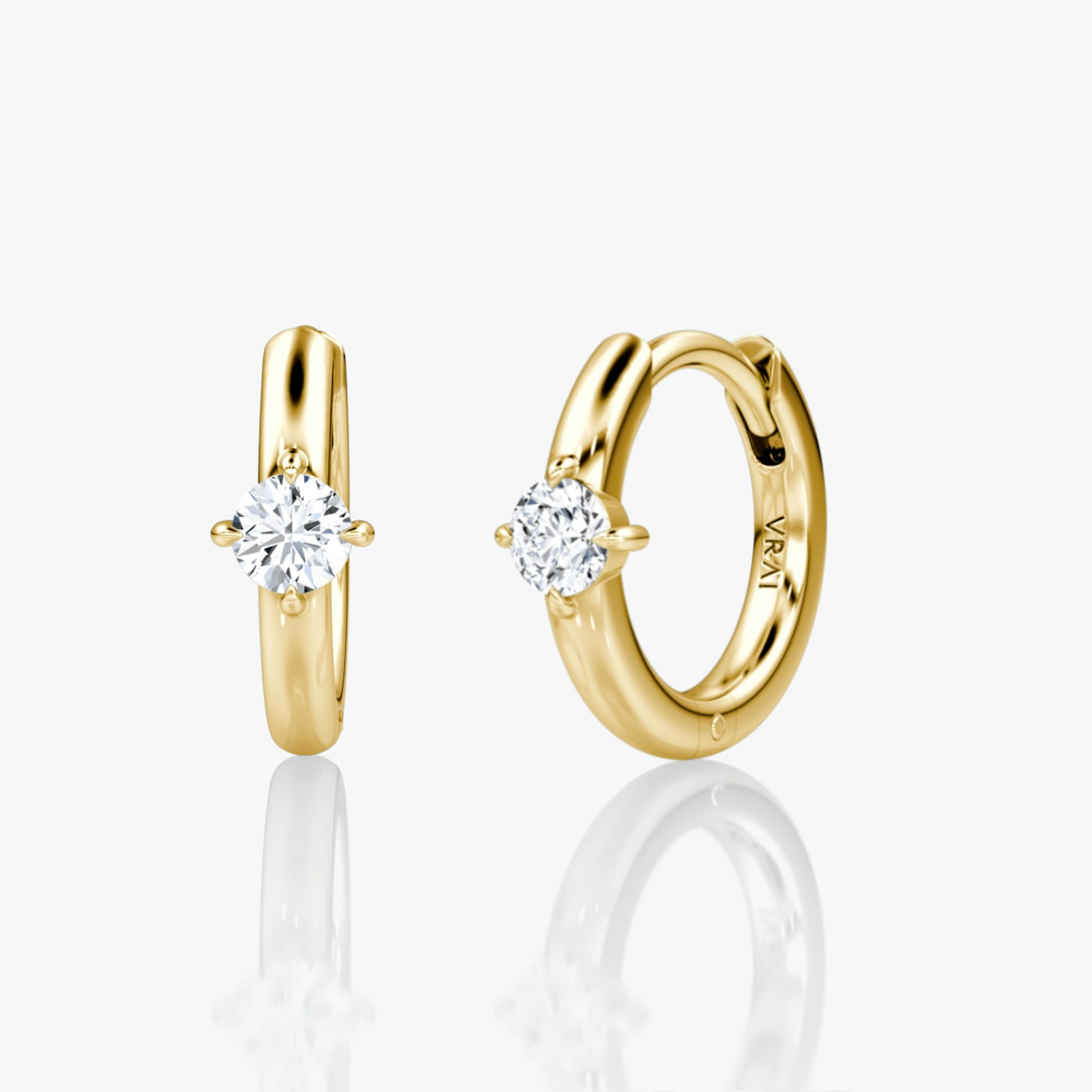 Solitaire Huggie Hoop | Round Brilliant | 14k | Yellow Gold