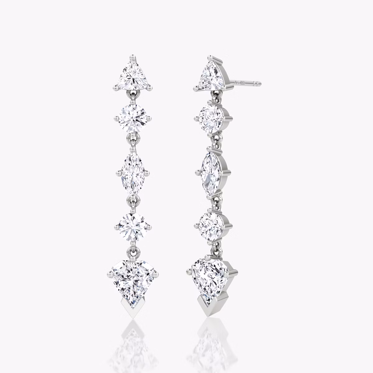 Boucle d'oreille V Mixed Drop Shield | Trillion et Rond et Marquise et Bouclier | 14k | Or blanc