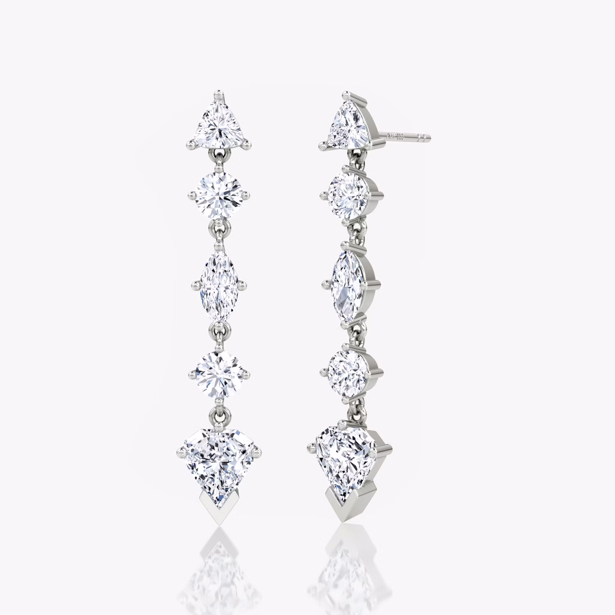 V Mixed Drop Shield Ohrring Trillant und Rund und Marquise und Shield | White Gold