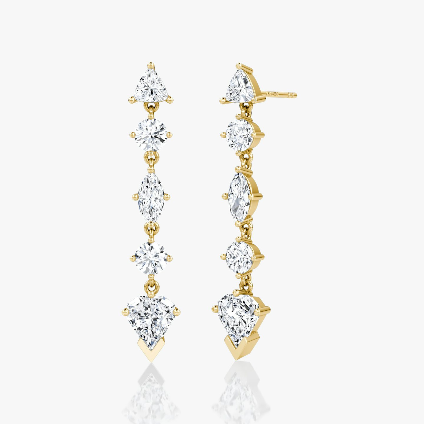 Boucle d'oreille V Mixed Drop Shield | Trillion et Rond et Marquise et Bouclier | 14k | Or jaune