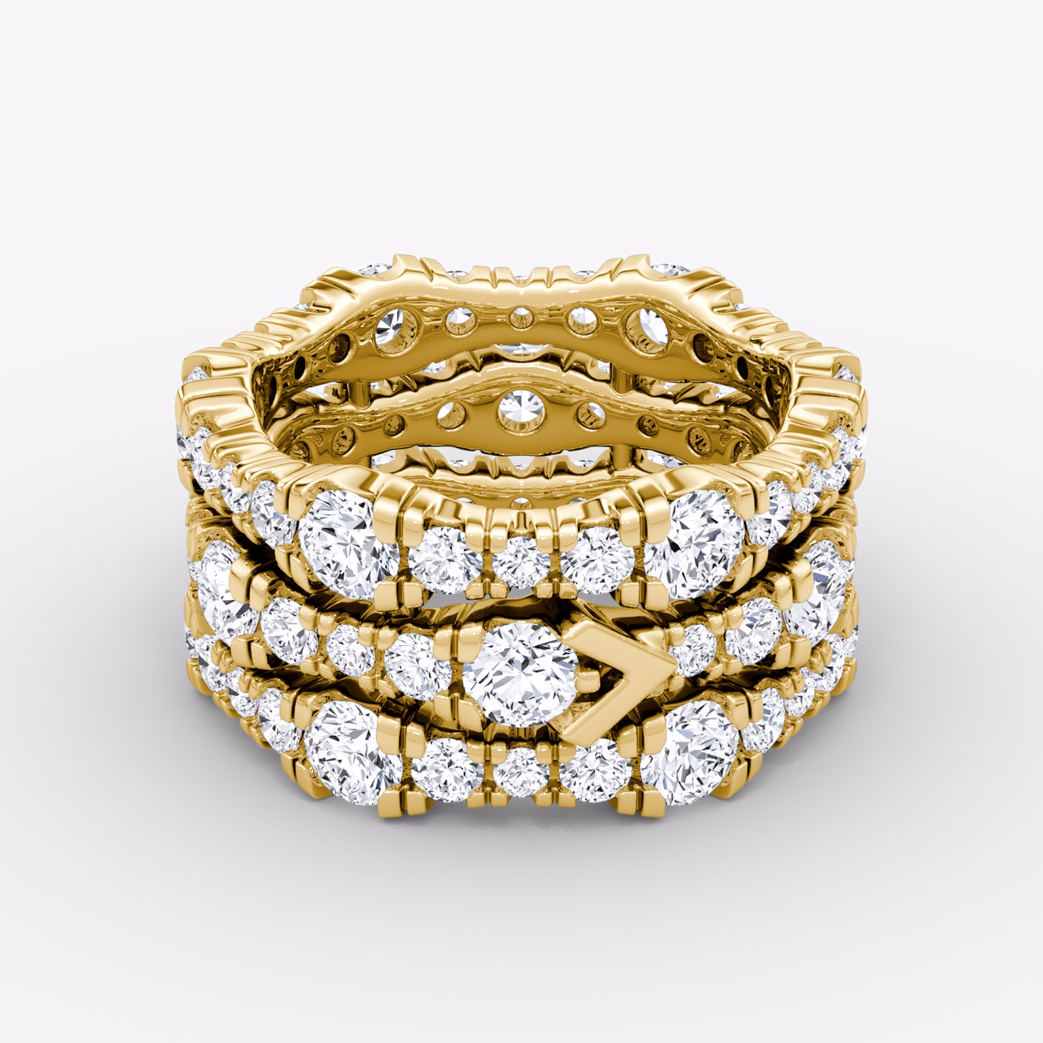 V Multi Row Pavé Ring | Round Brilliant | 14k | Yellow Gold | bandAccent: Pavé | diamondCount: 3