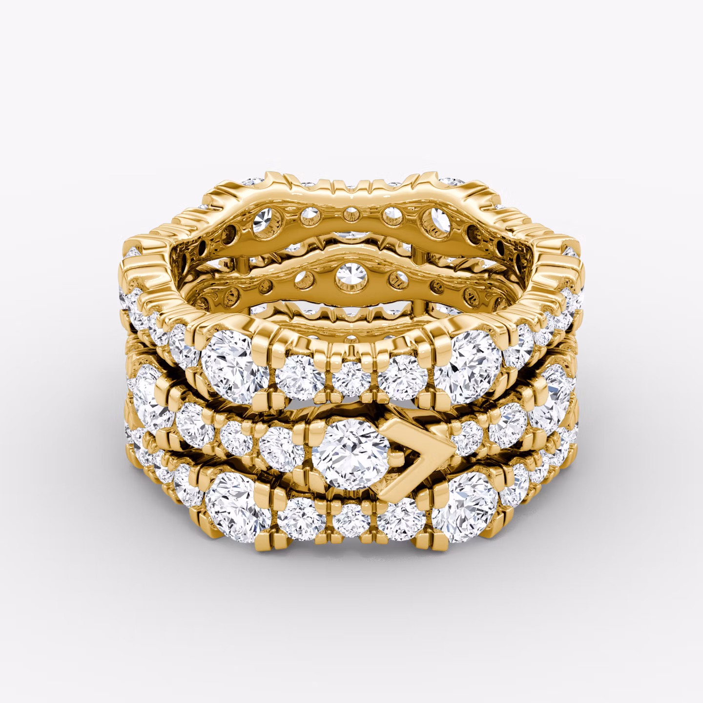 V Multi Row Pavé Ring | Round Brilliant | 14k | Yellow Gold | bandAccent: Pavé | diamondCount: 3