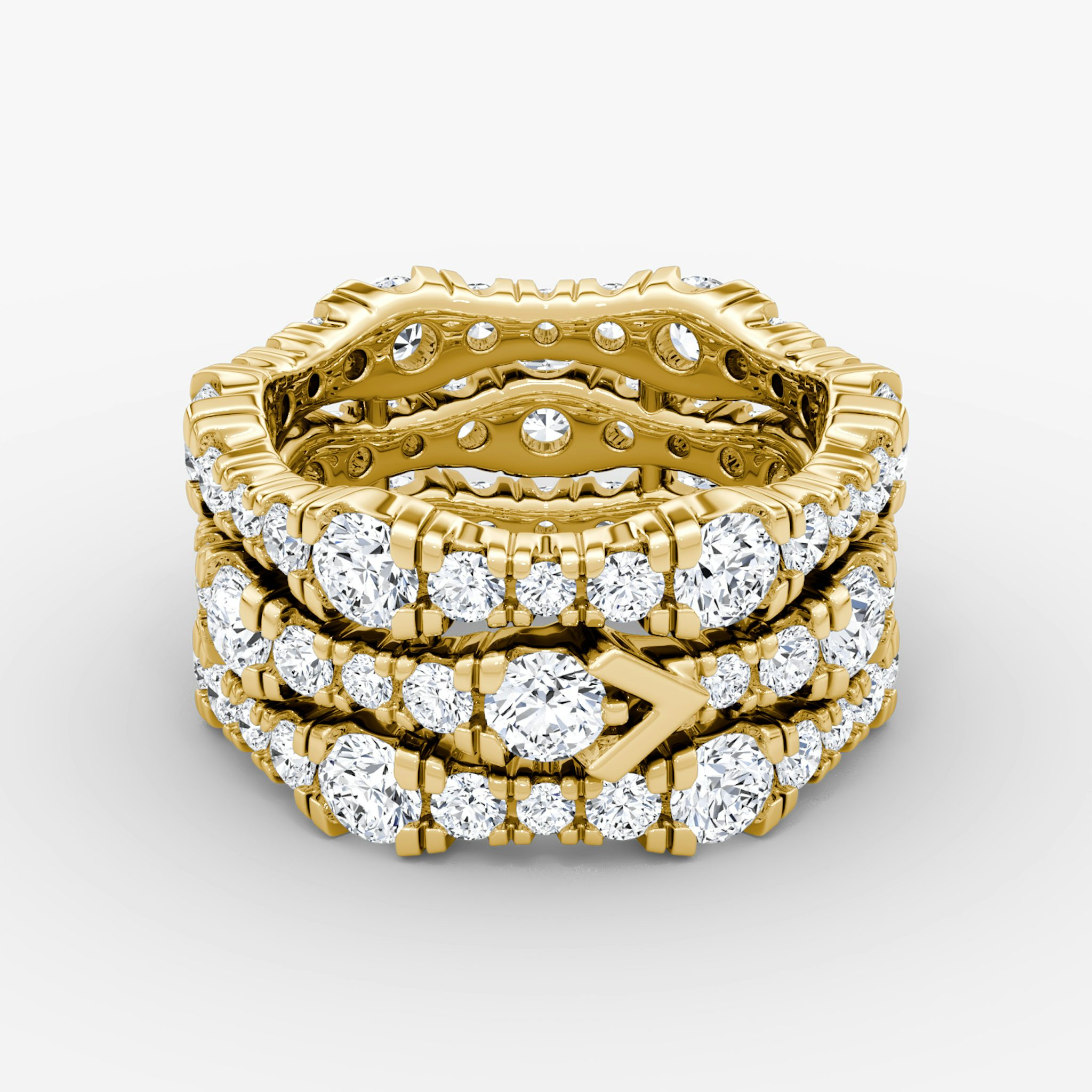V Multi Row Pavé Ring | Round Brilliant | 14k | Yellow Gold | bandAccent: Pavé | diamondCount: 3