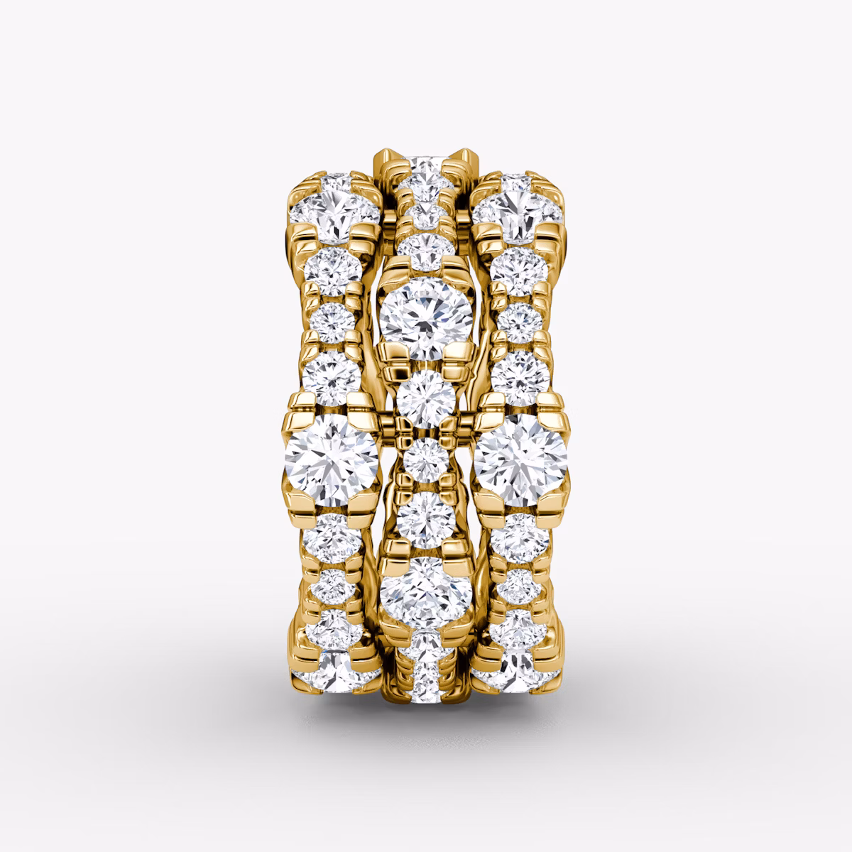 V Multi Row Pavé Ring | Round Brilliant | 14k | Yellow Gold | bandAccent: Pavé | diamondCount: 3
