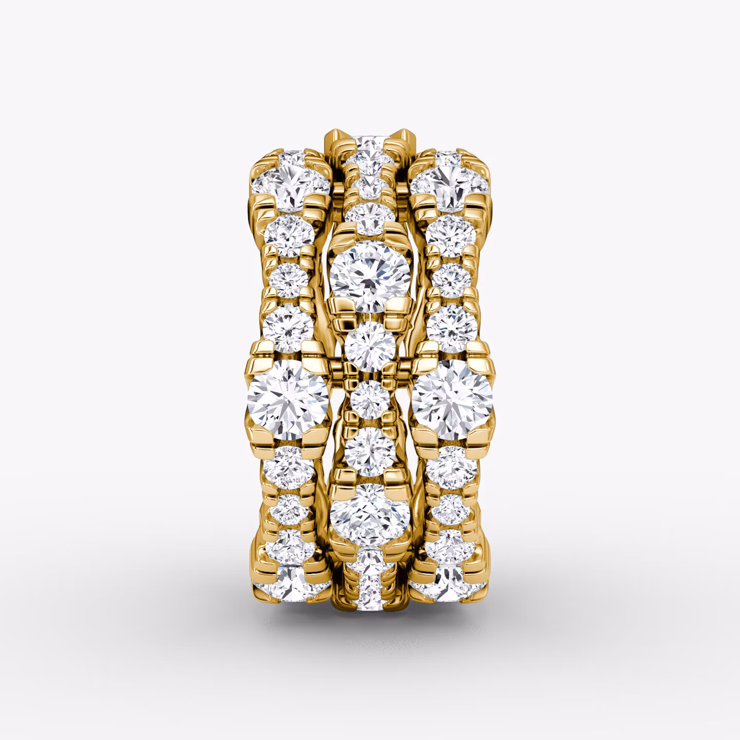 V Multi Row Pavé Ring | Round Brilliant | 14k | Yellow Gold | bandAccent: Pavé | diamondCount: 3
