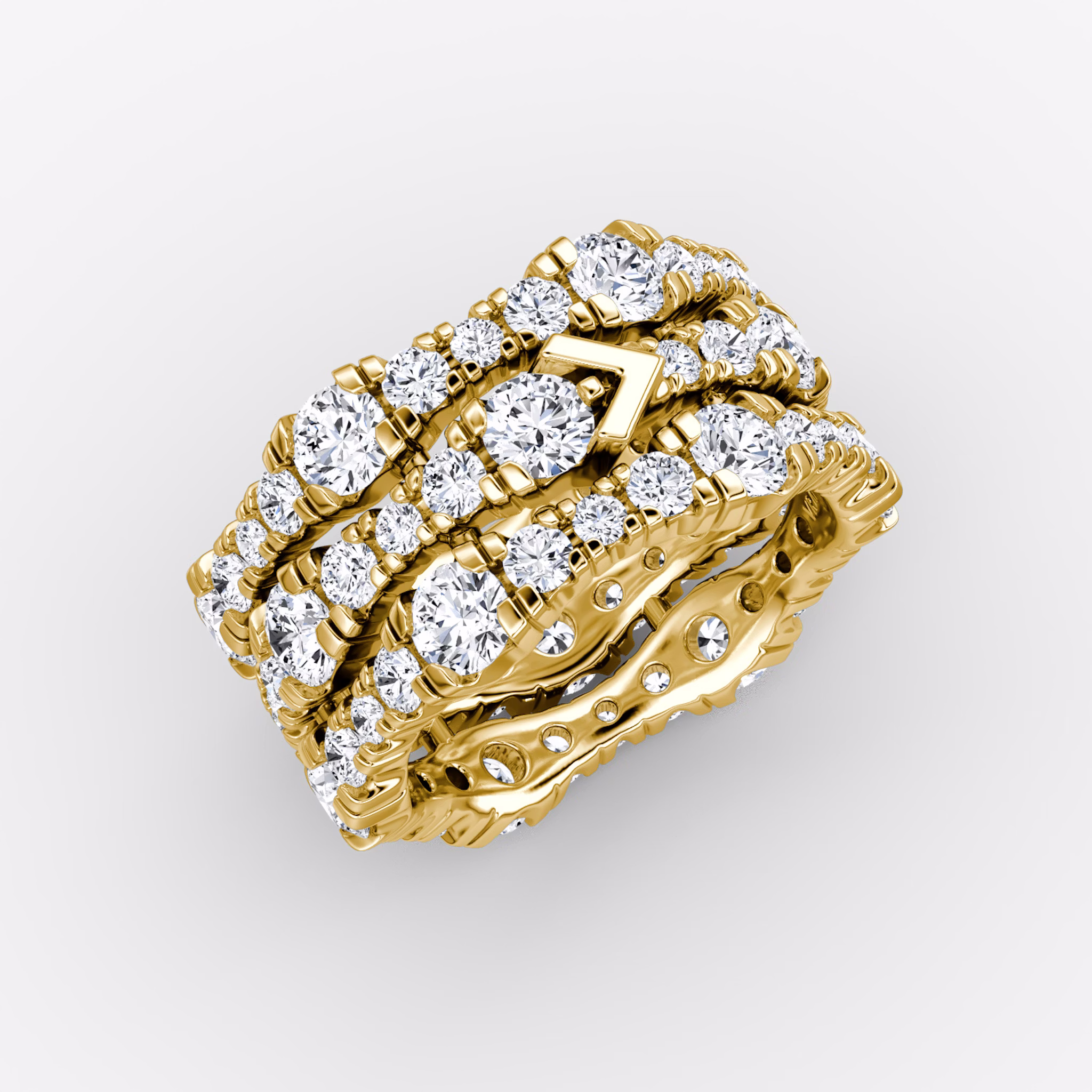 V Multi Row Pavé Ring | Round Brilliant | 14k | Yellow Gold | bandAccent: Pavé | diamondCount: 3