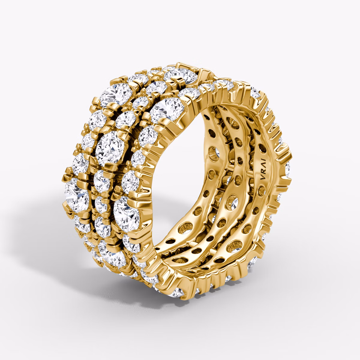 V Multi Row Pavé Ring | Round Brilliant | 14k | Yellow Gold | bandAccent: Pavé | diamondCount: 3