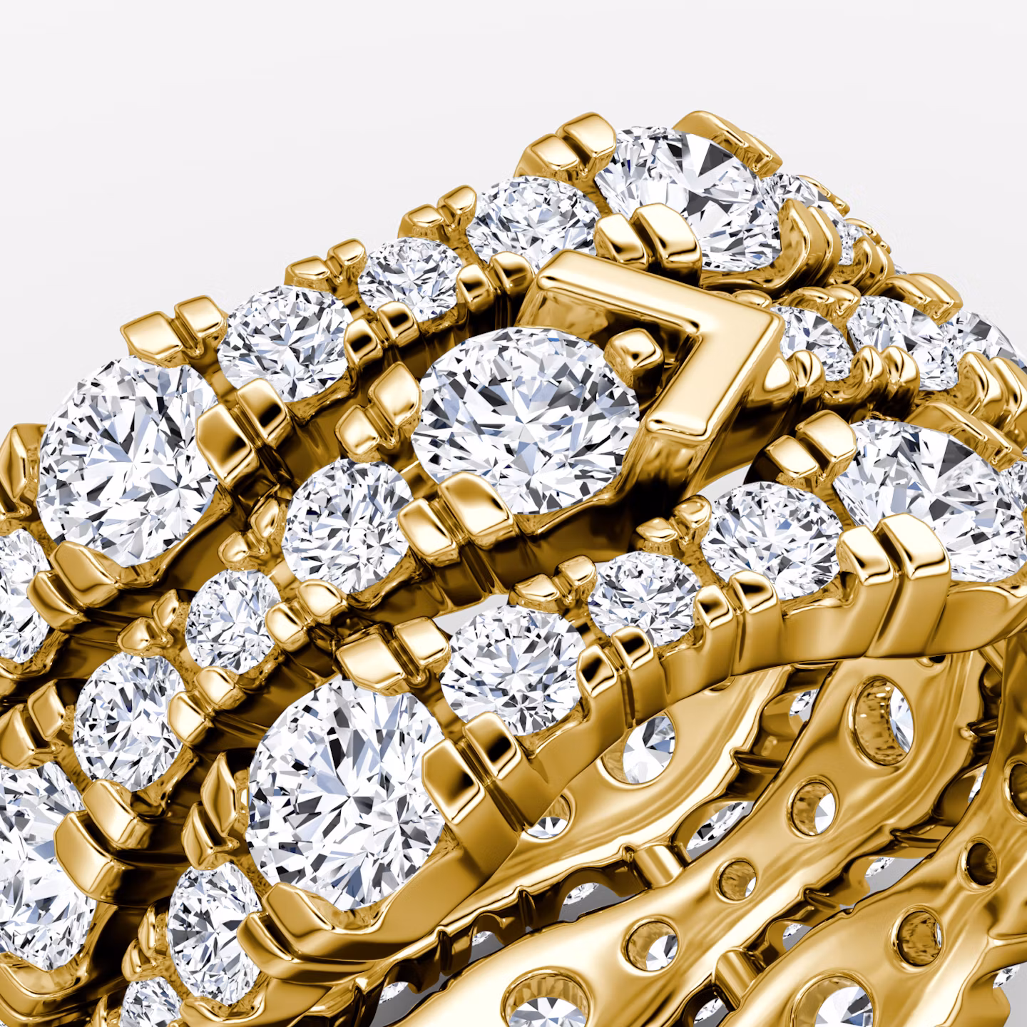 V Multi Row Pavé Ring | Round Brilliant | 14k | Yellow Gold | bandAccent: Pavé | diamondCount: 3