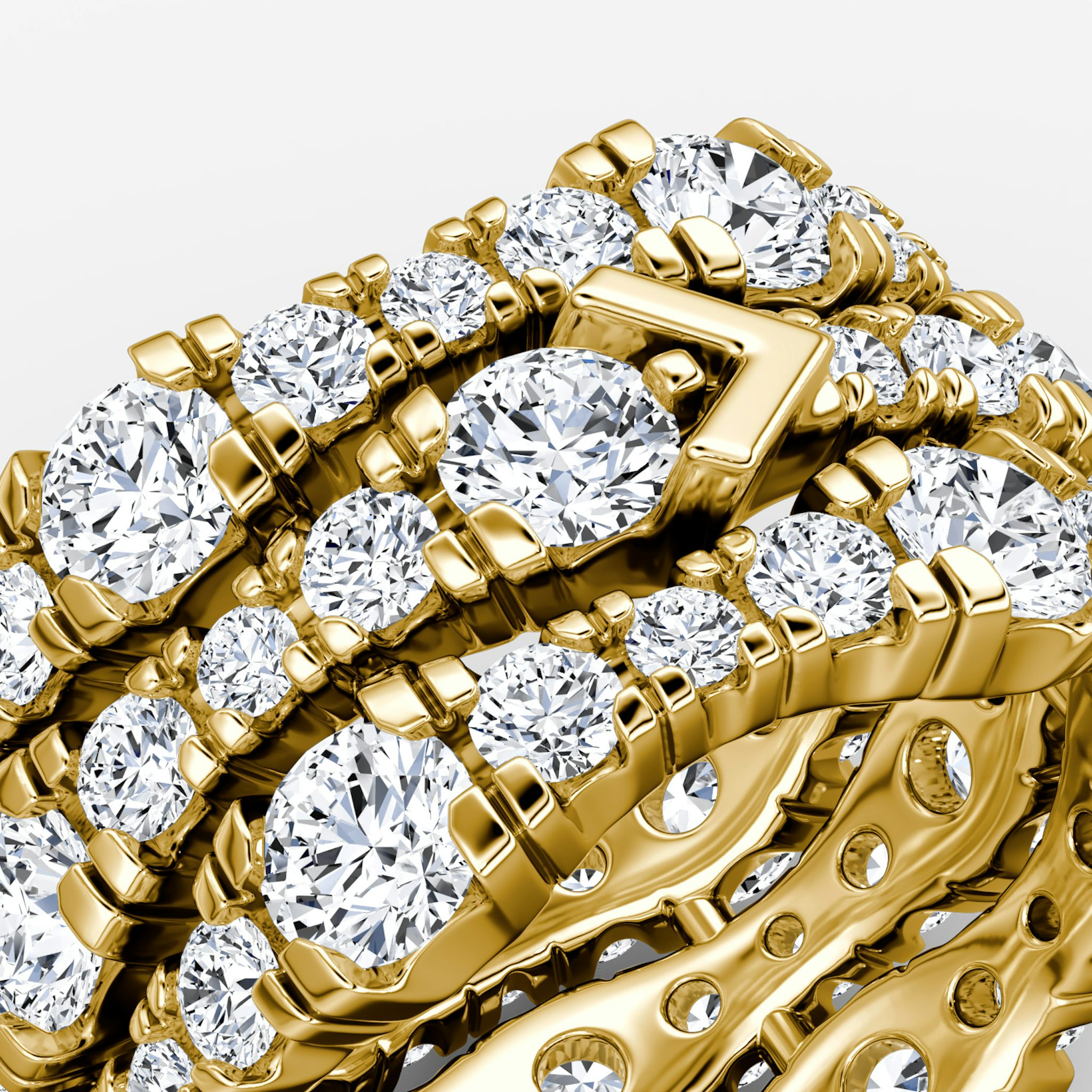 V Multi Row Pavé Ring | Round Brilliant | 14k | Yellow Gold | bandAccent: Pavé | diamondCount: 3
