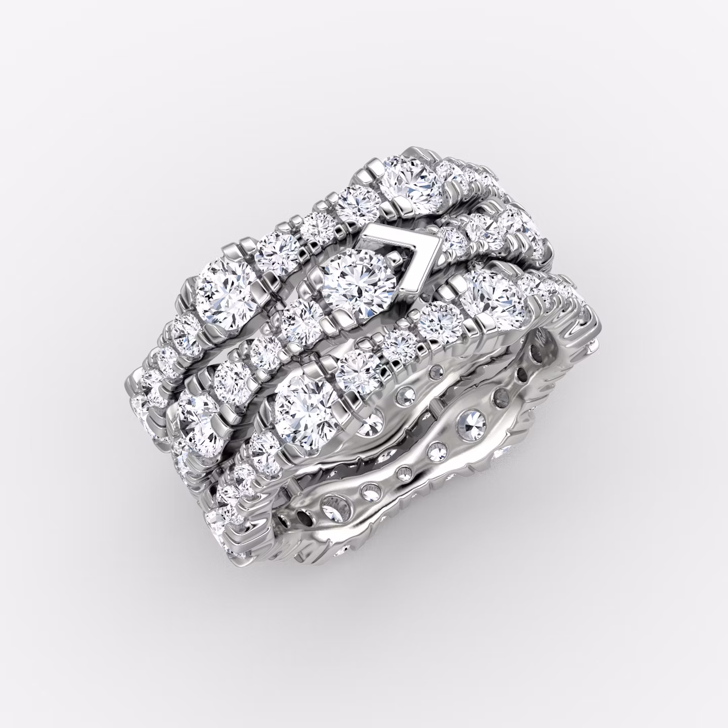 V Multi Row Pavé Ring | Round Brilliant | 14k | White Gold | bandAccent: Pavé | diamondCount: 3