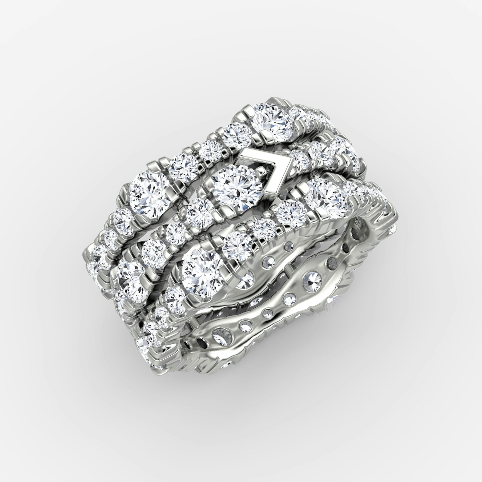 V Multi Row Pavé Ring | round-brilliant | 14k | white-gold | bandAccent: pave | diamondCount: 3