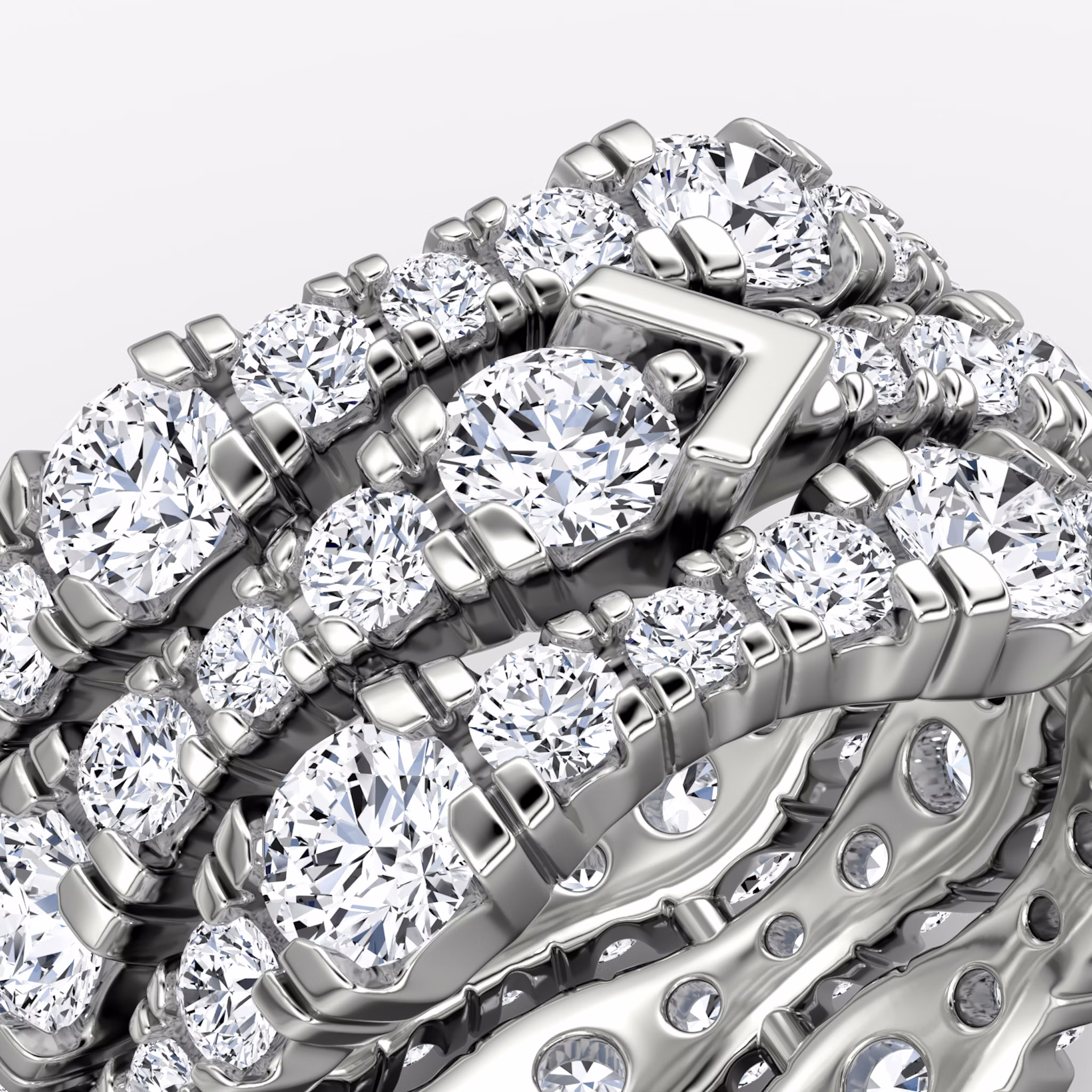 V Multi Row Pavé Ring | round-brilliant | 14k | white-gold | bandAccent: pave | diamondCount: 3