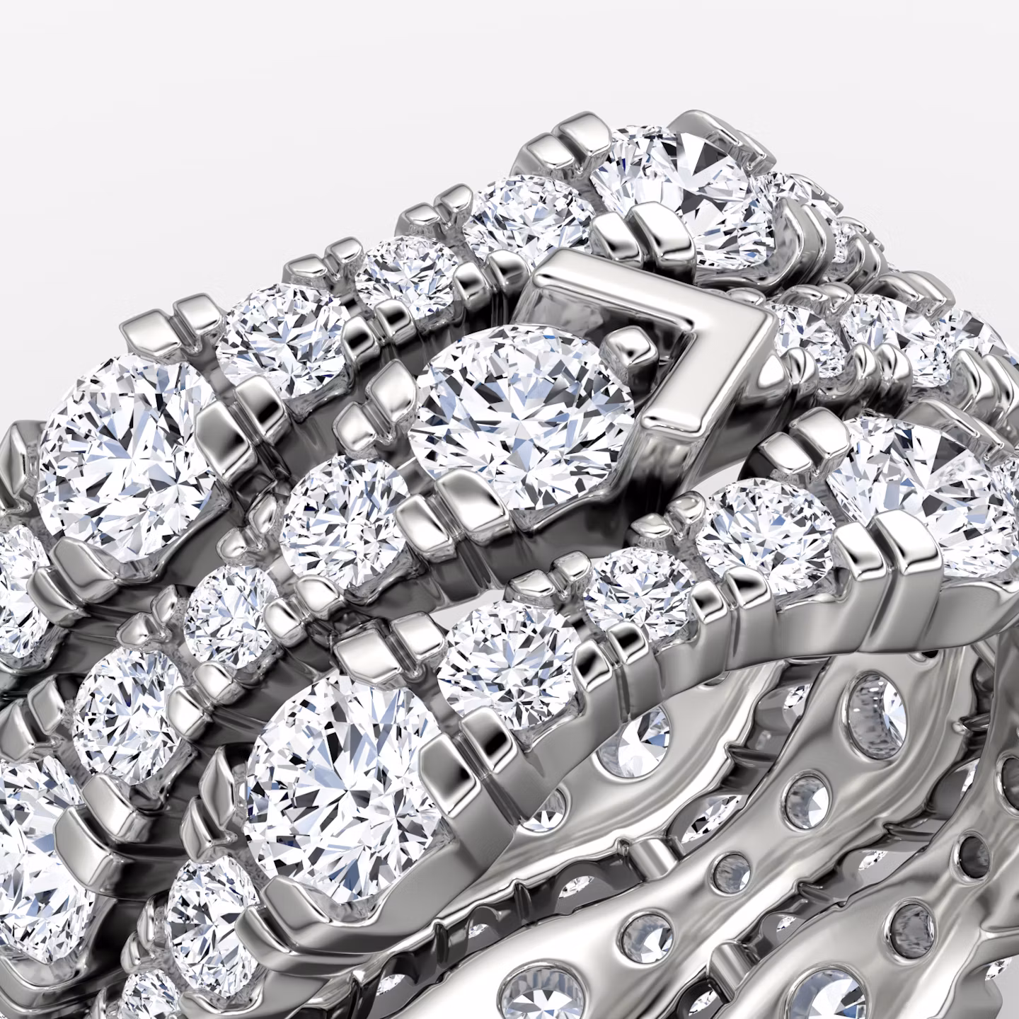 V Multi Row Pavé Ring | Round Brilliant | 14k | White Gold | bandAccent: Pavé | diamondCount: 3