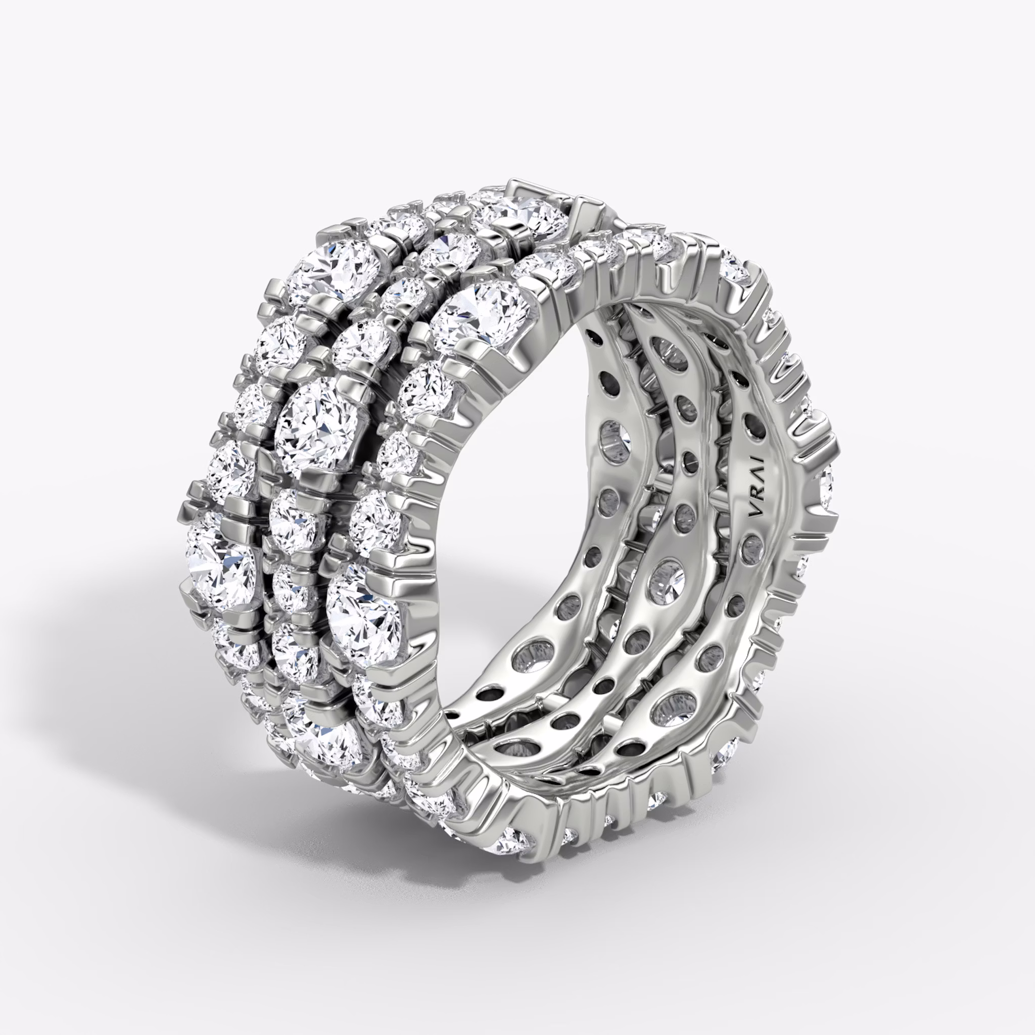 V Multi Row Pavé Ring | round-brilliant | 14k | white-gold | bandAccent: pave | diamondCount: 3