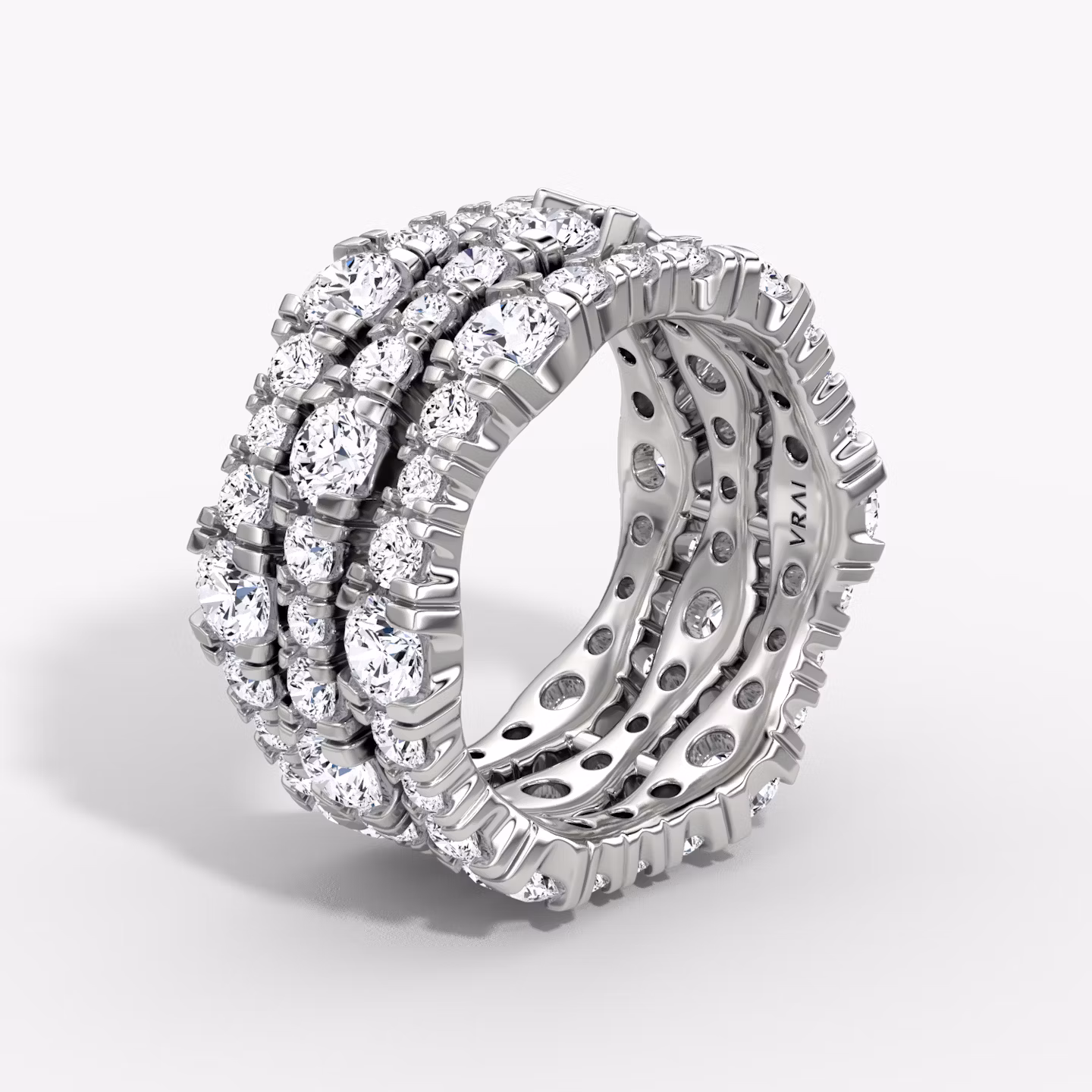 V Multi Row Pavé Ring | Round Brilliant | 14k | White Gold | bandAccent: Pavé | diamondCount: 3